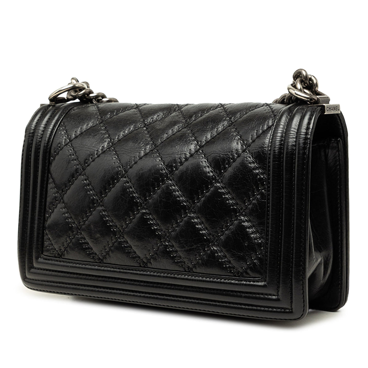 Chanel Old Medium Quilted Lambskin Double Stitch Boy Flap