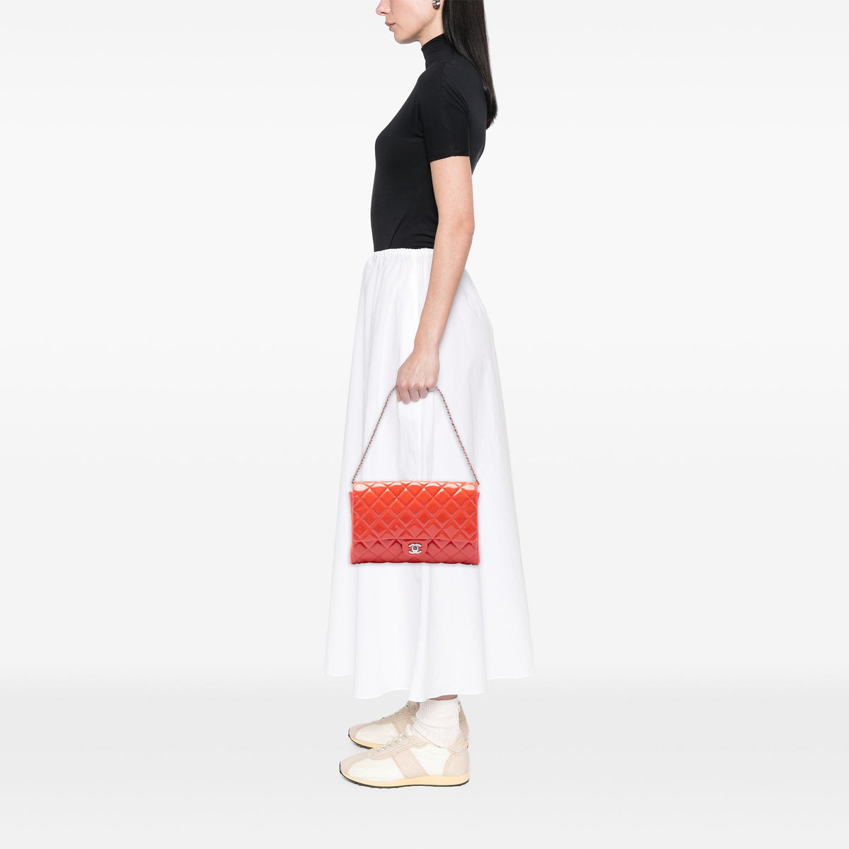 Chanel CC Quilted Patent Flap Clutch with Chain — Pink
