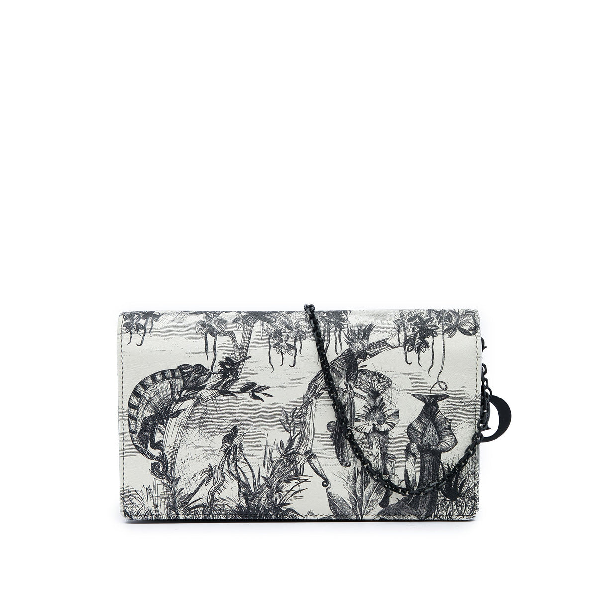 Dior Calfskin Toile De Jouy Carnivora Wallet On Chain — White