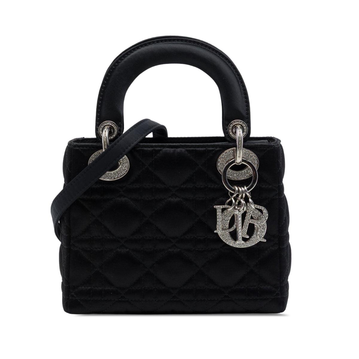 Dior Mini Satin Cannage Swarovski Crystal Lady Dior — Black
