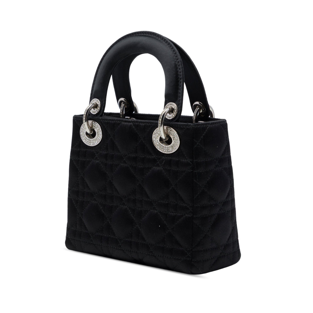 Dior Mini Satin Cannage Swarovski Crystal Lady Dior — Black