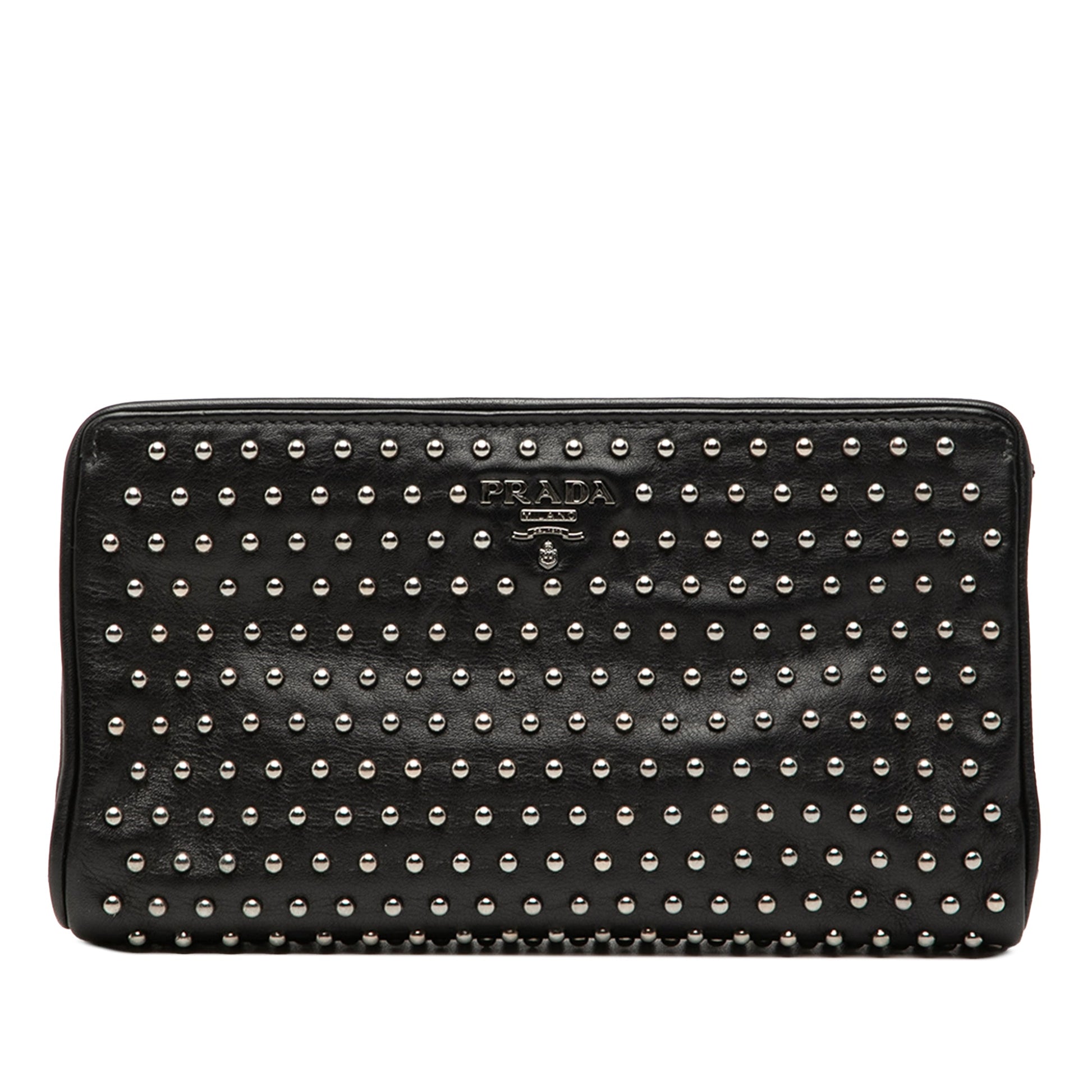 Prada Studded Leather Clasp Clutch