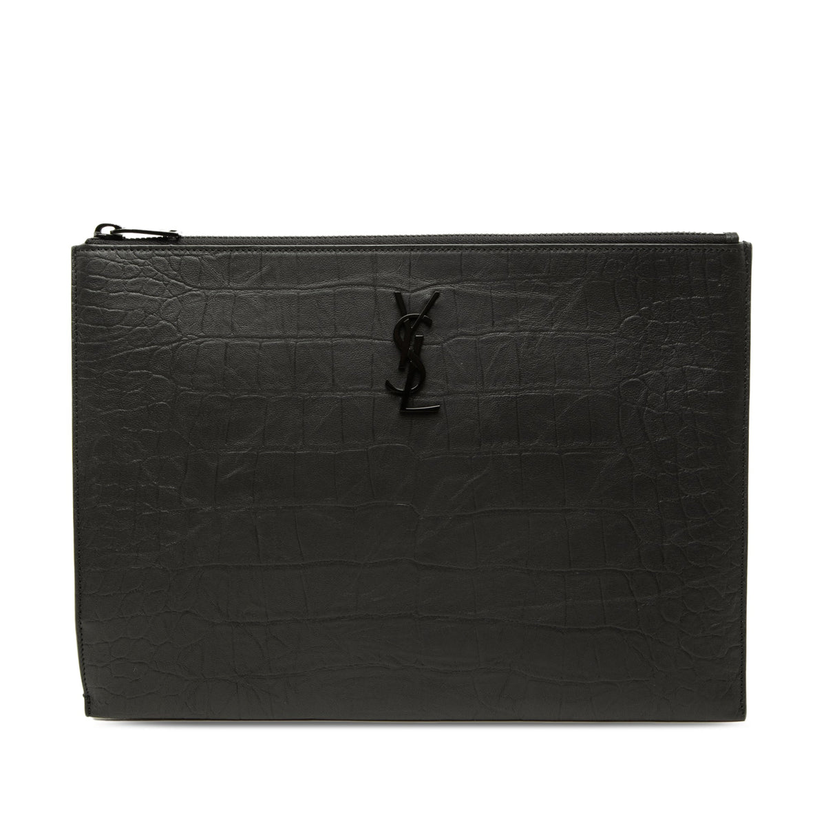 Saint Laurent Croc Embossed Leather Monogram iPad Case