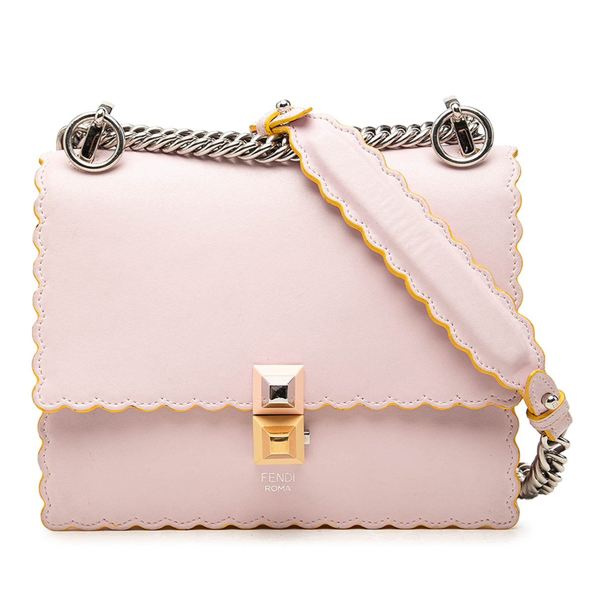 Fendi Small Scalloped Leather Kan I Crossbody — Pink