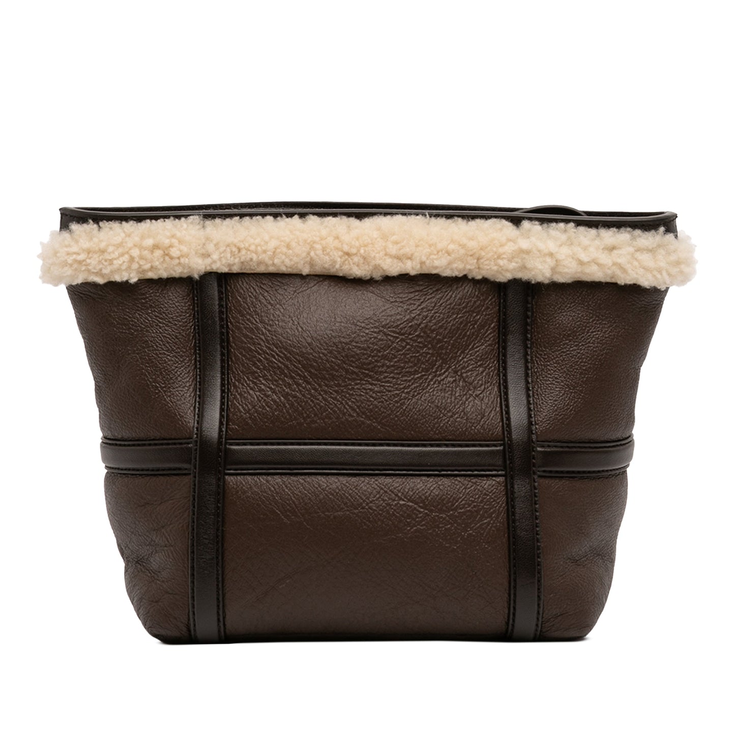 Shearling Trimmed Leather Clutch