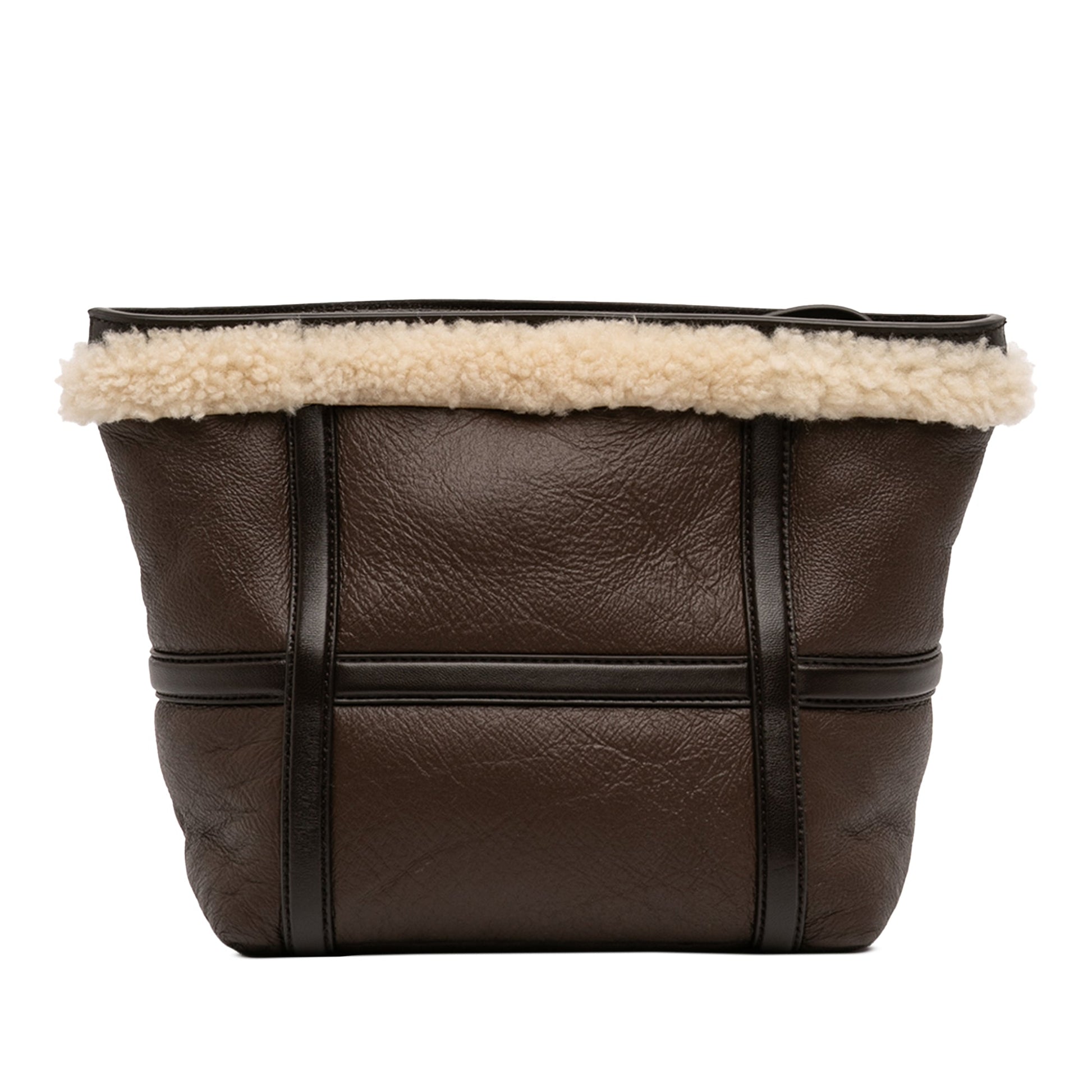 Shearling Trimmed Leather Clutch