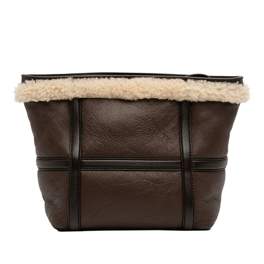 Shearling Trimmed Leather Clutch