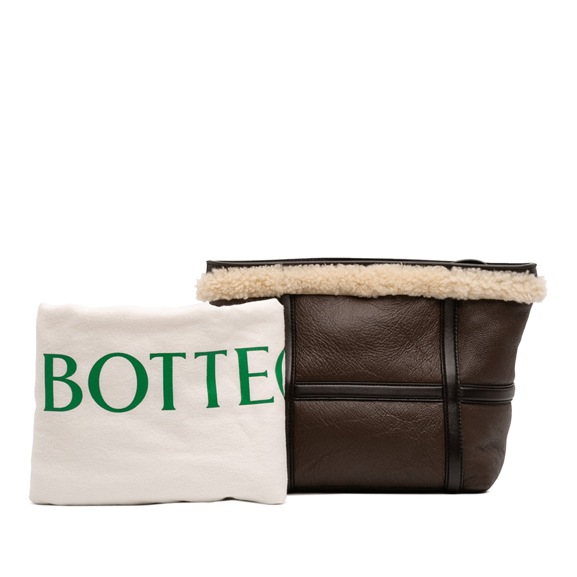 Shearling Trimmed Leather Clutch