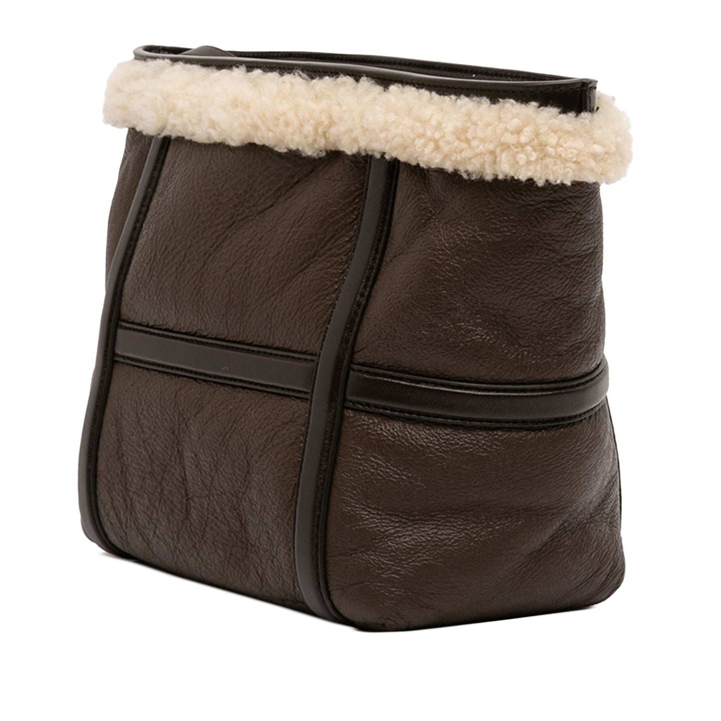 Shearling Trimmed Leather Clutch