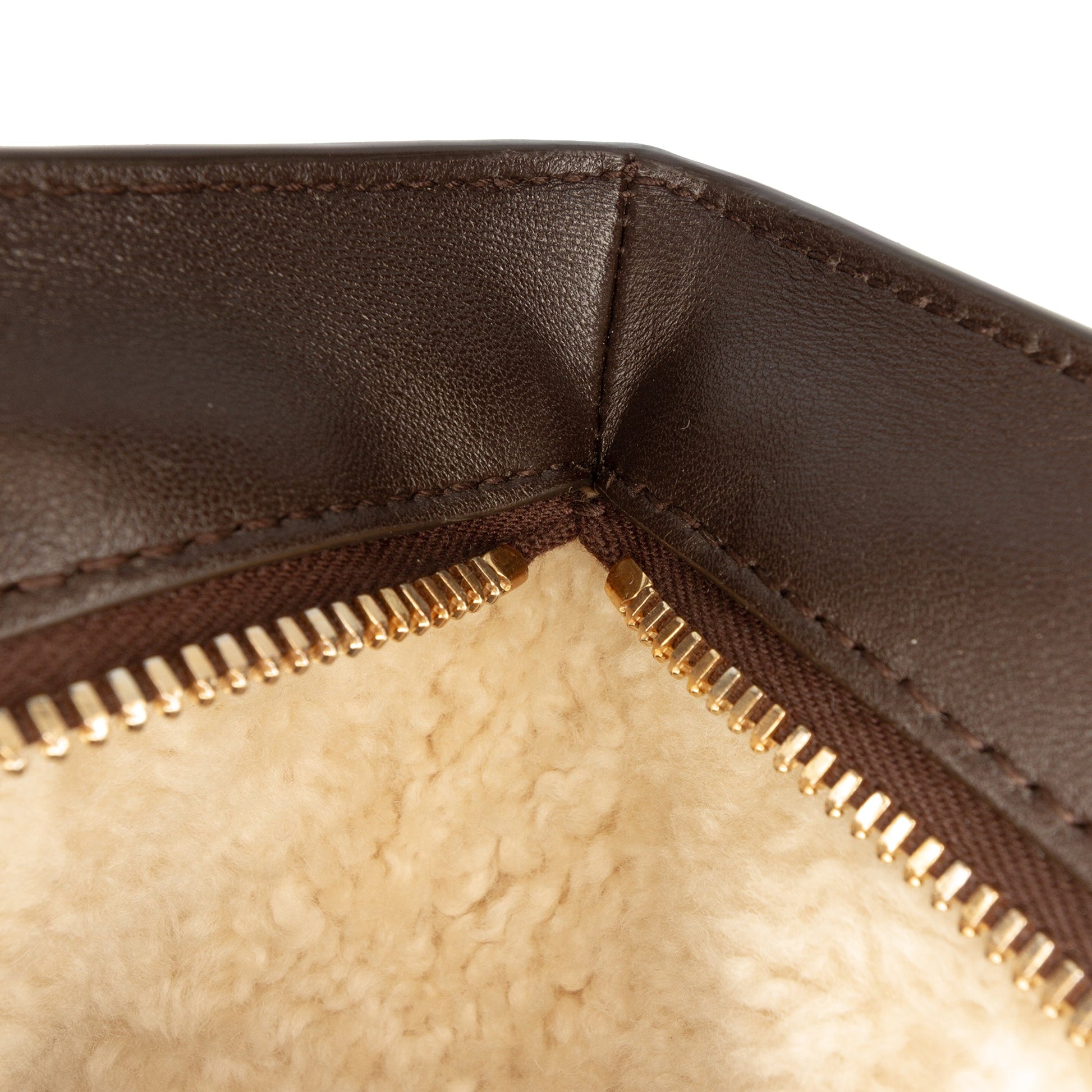 Shearling Trimmed Leather Clutch