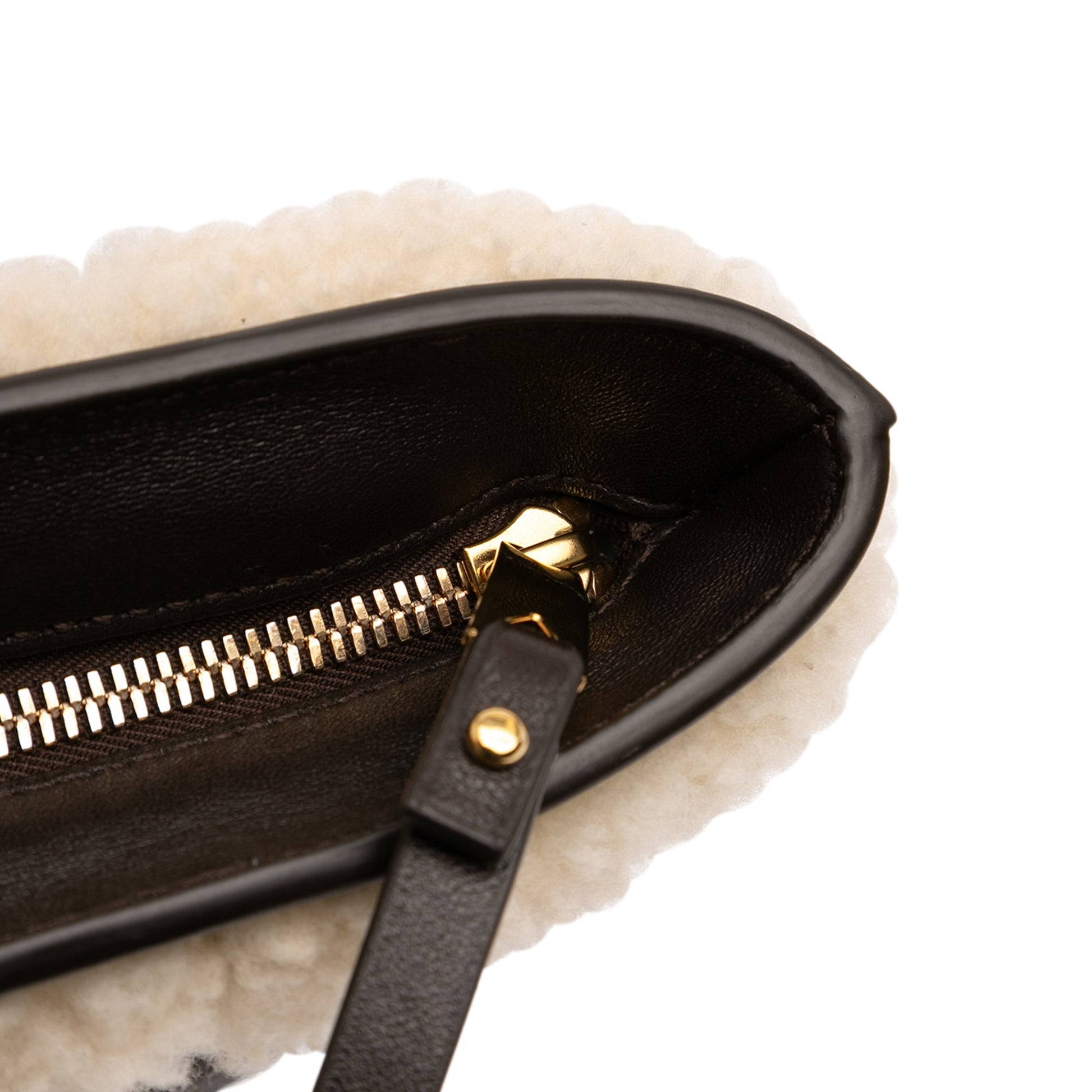 Shearling Trimmed Leather Clutch