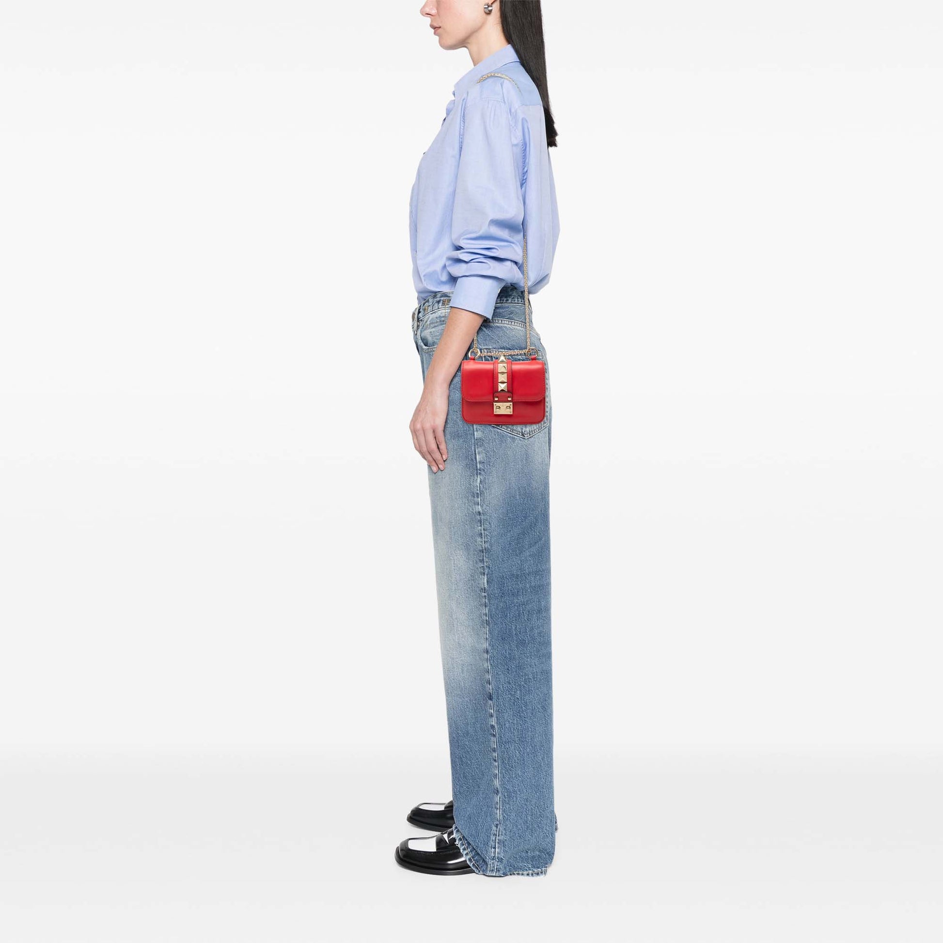 Valentino Mini Leather Rockstud Glam Lock Crossbody