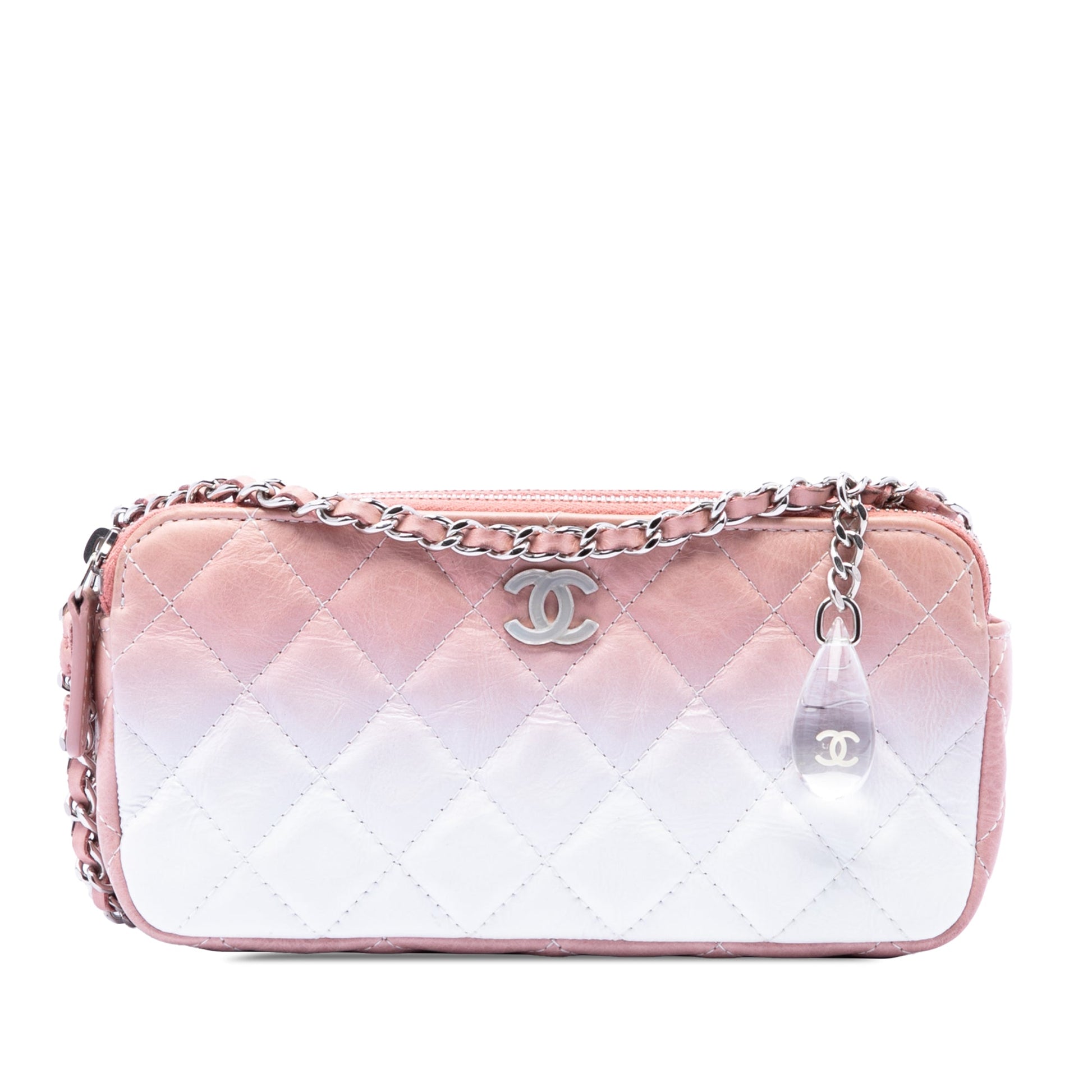 Chanel Ombre Calfskin Double Zip Clutch On Chain
