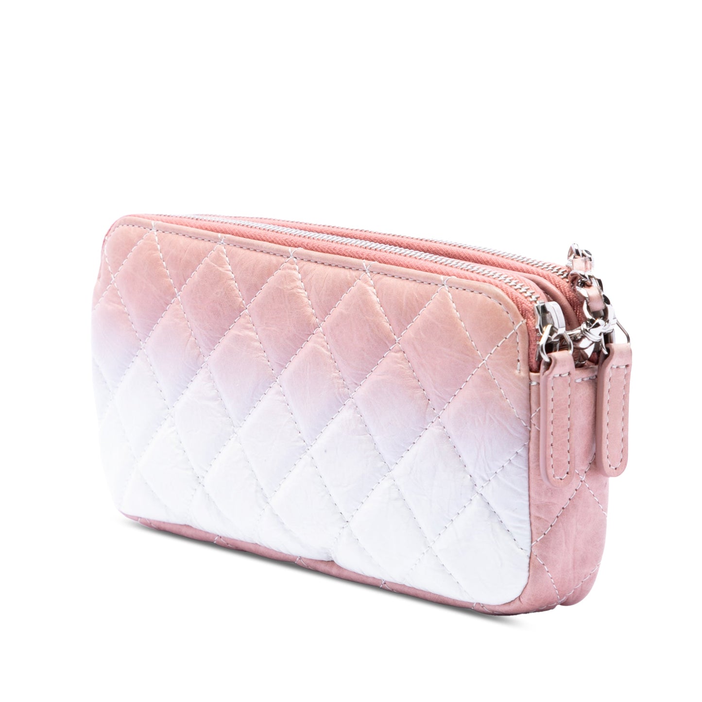 Chanel Ombre Calfskin Double Zip Clutch On Chain