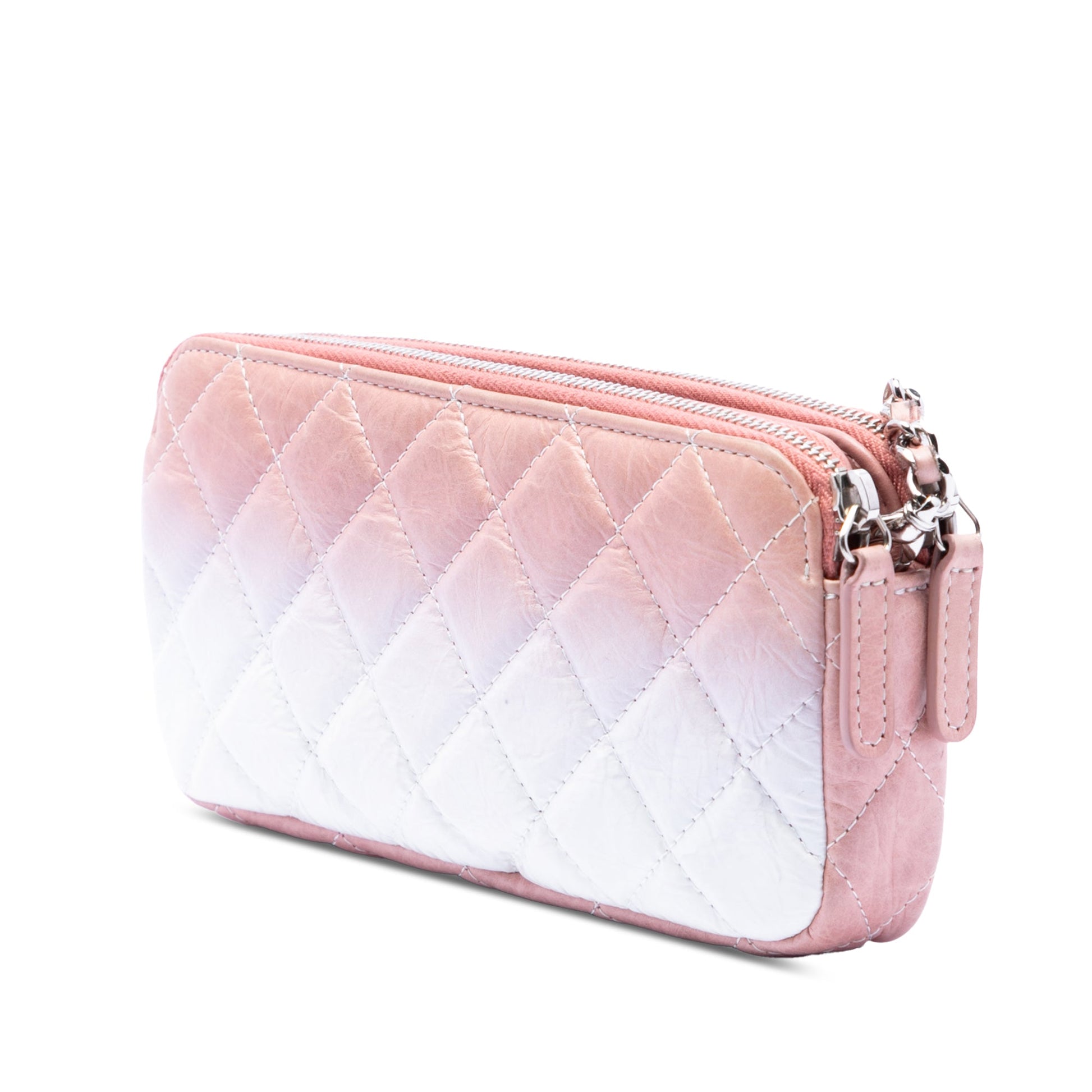Chanel Ombre Calfskin Double Zip Clutch On Chain