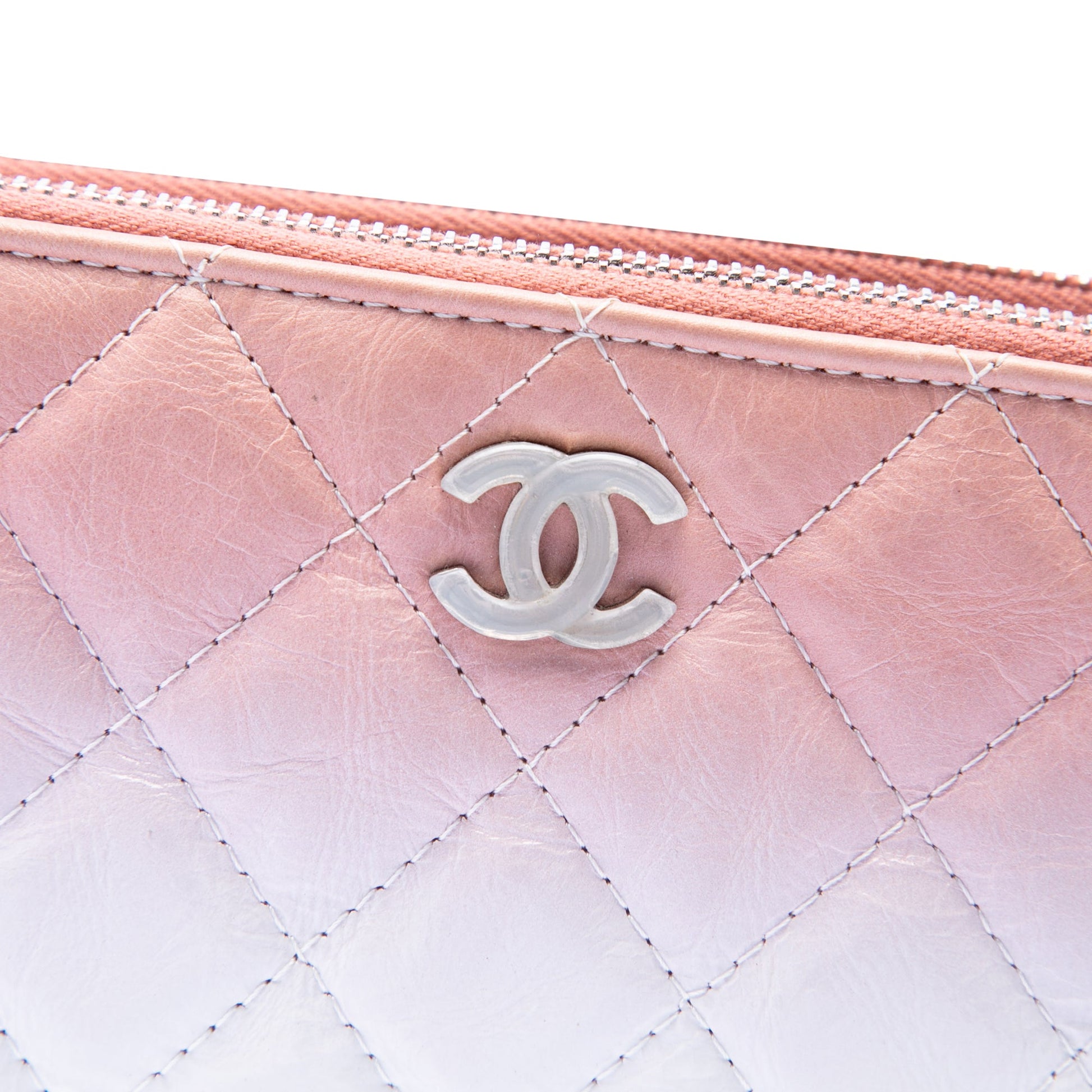 Chanel Ombre Calfskin Double Zip Clutch On Chain