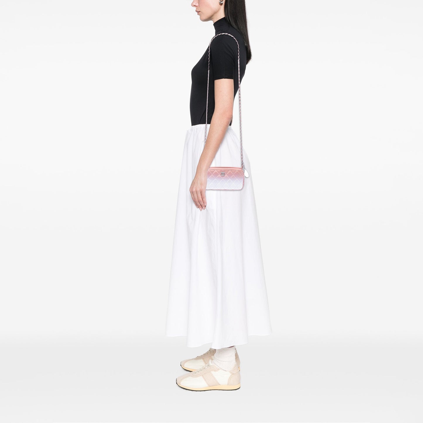 Chanel Ombre Calfskin Double Zip Clutch On Chain