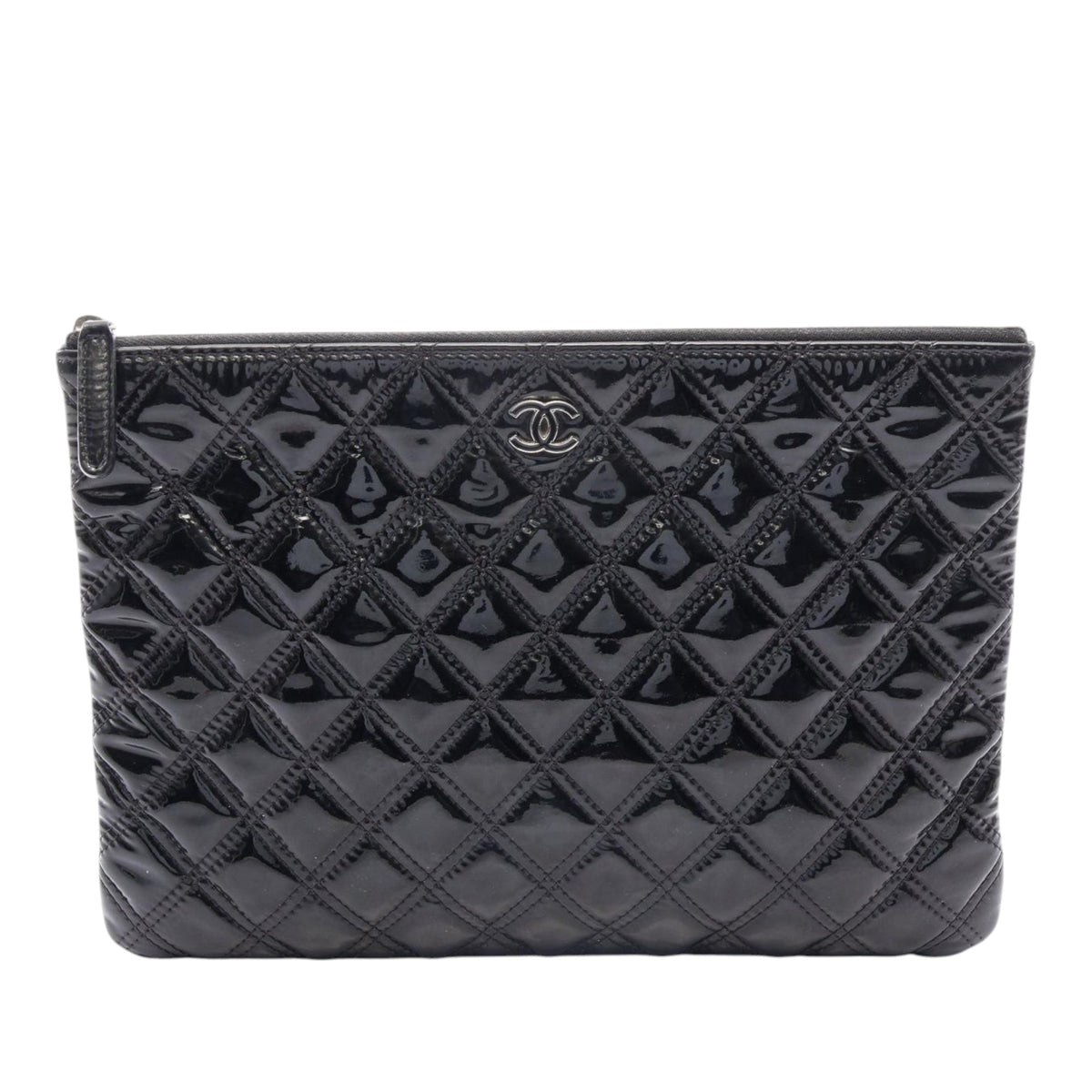 Chanel Medium Quilted Patent Double Stitch O Case Clutch — Black