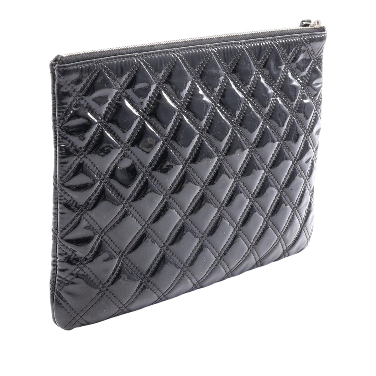 Chanel Medium Quilted Patent Double Stitch O Case Clutch — Black