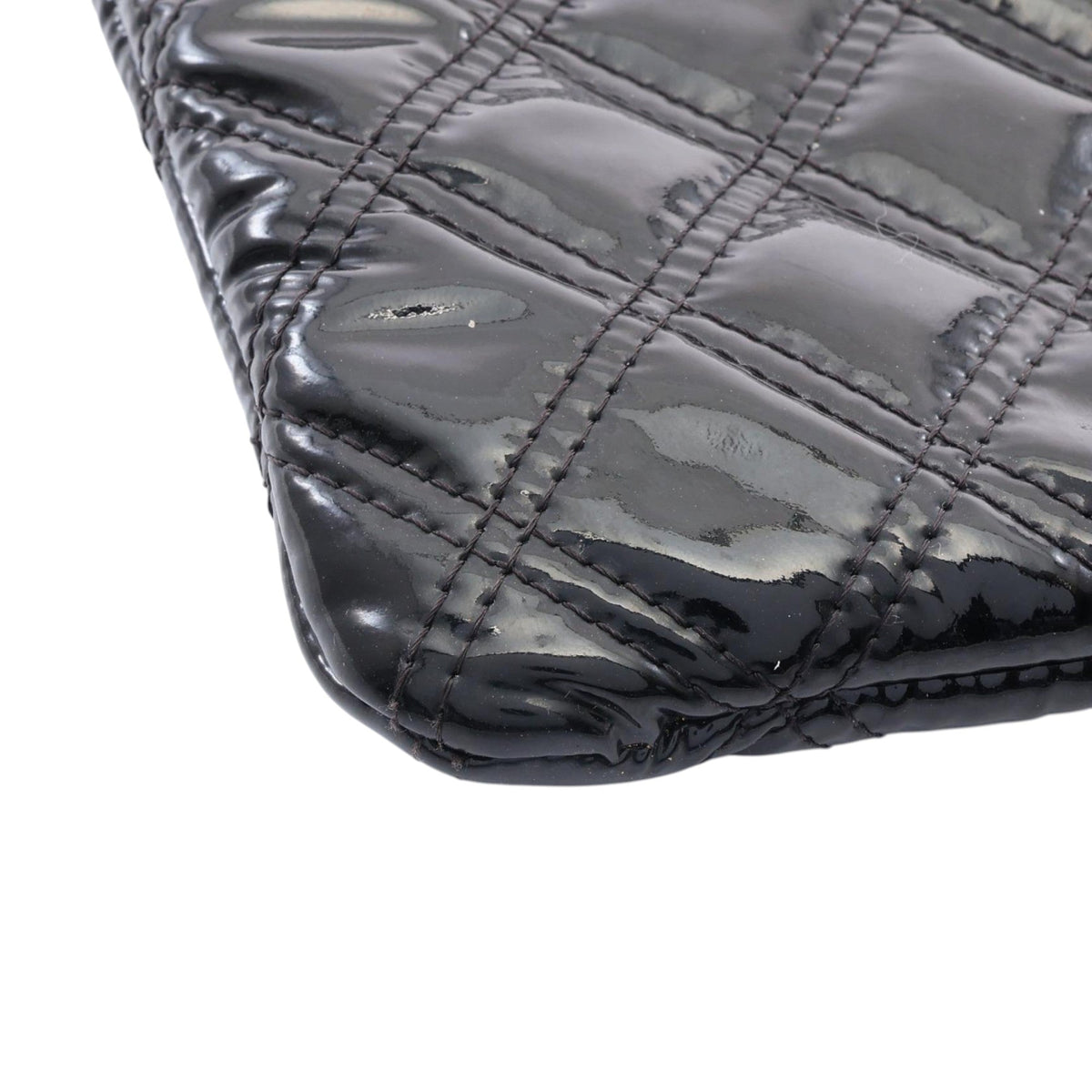 Chanel Medium Quilted Patent Double Stitch O Case Clutch — Black