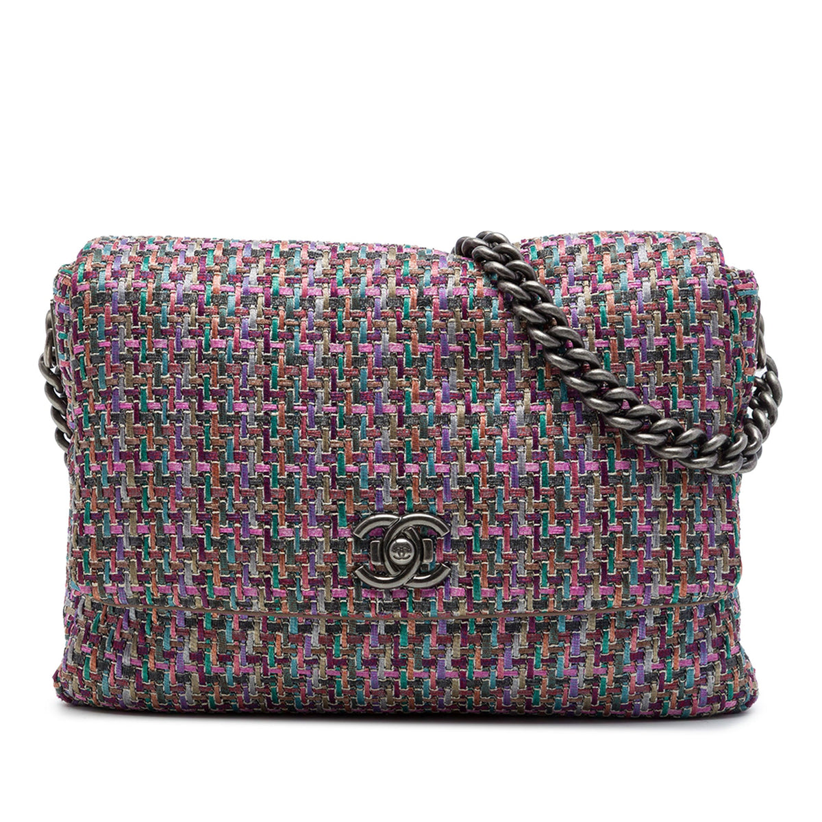 Chanel CC Multicolor Tweed Flap — Purple
