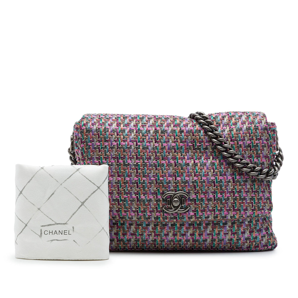 Chanel CC Multicolor Tweed Flap — Purple