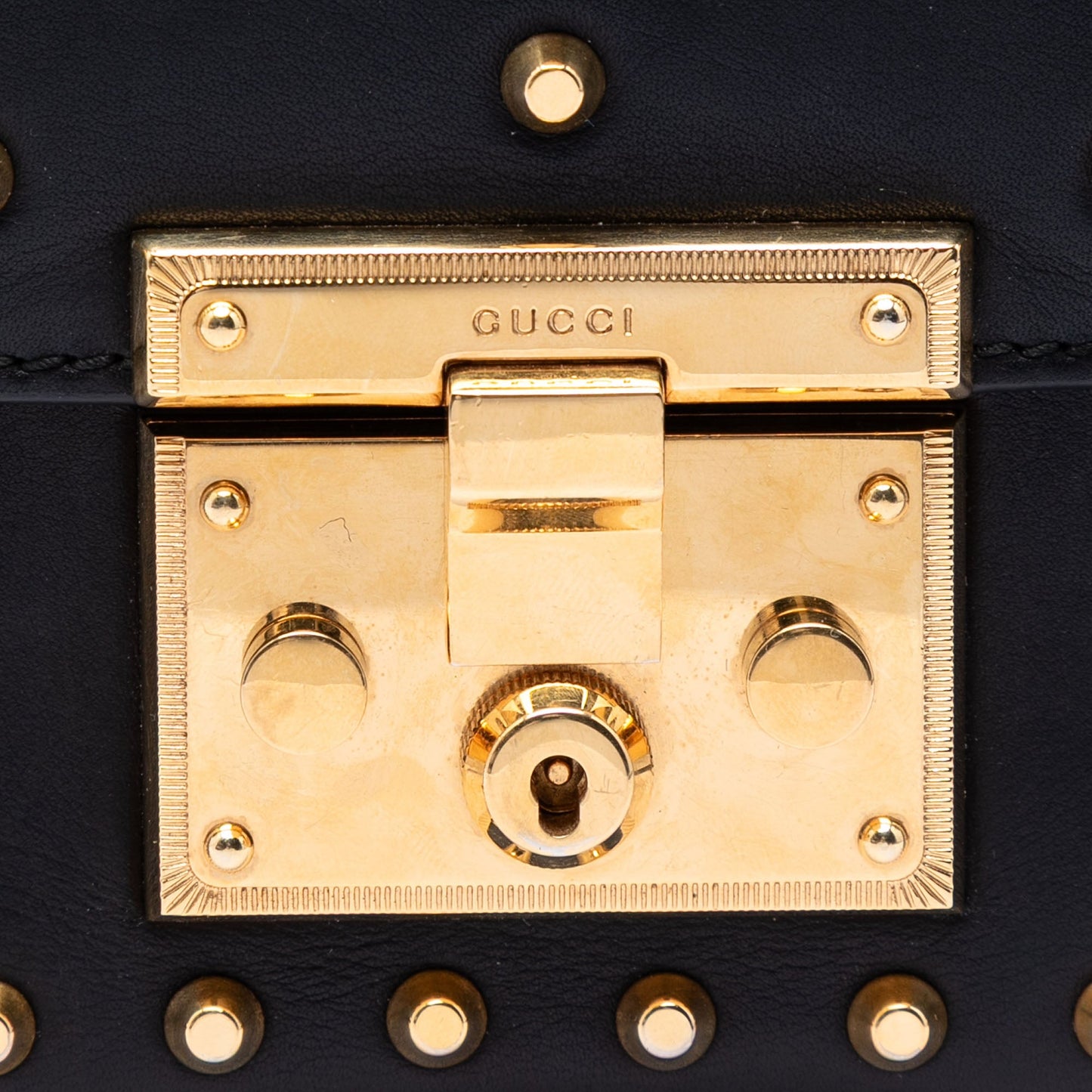 Gucci Small Pearl Studded Leather Padlock Crossbody