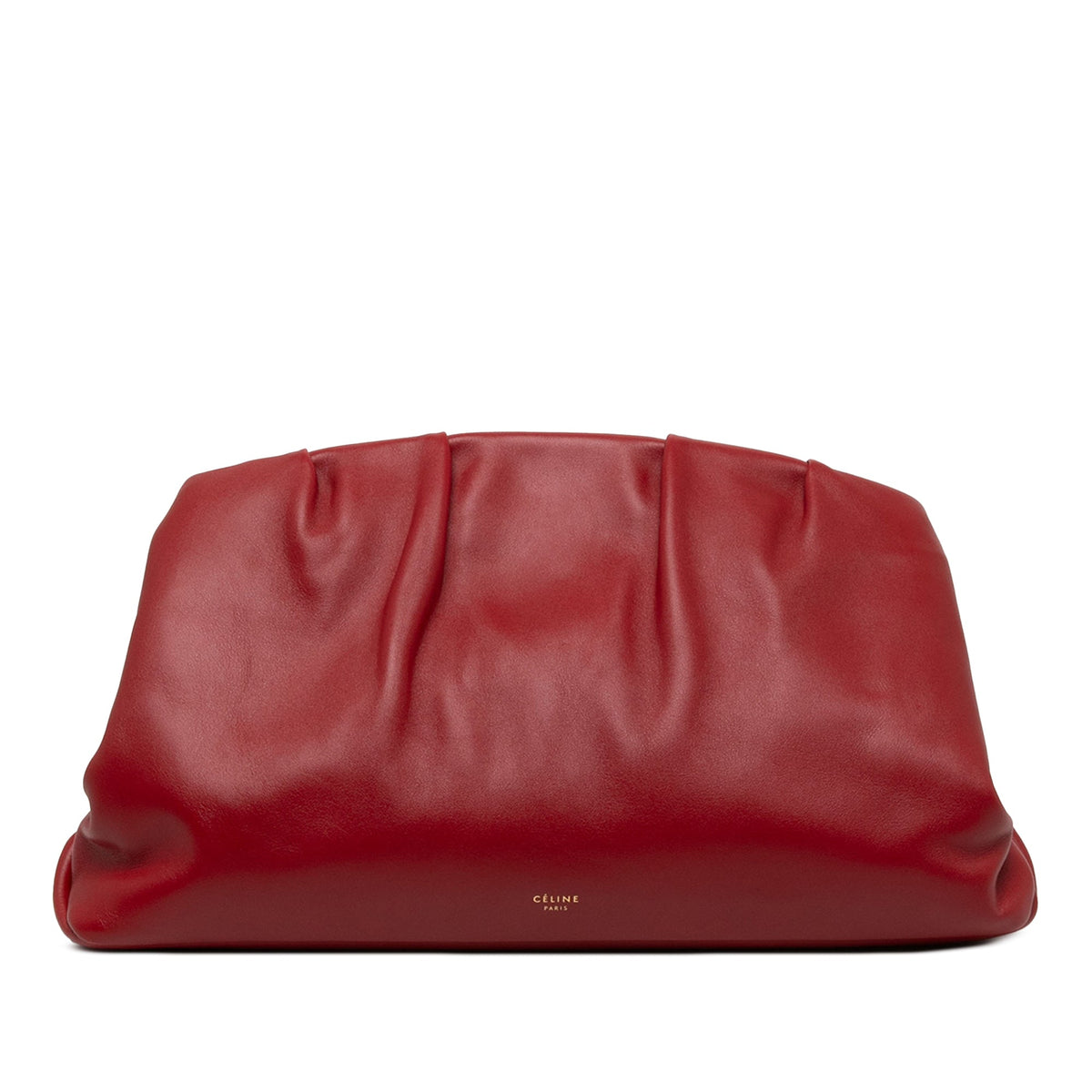 Celine Pleated Calfskin French Lock Clutch — Red