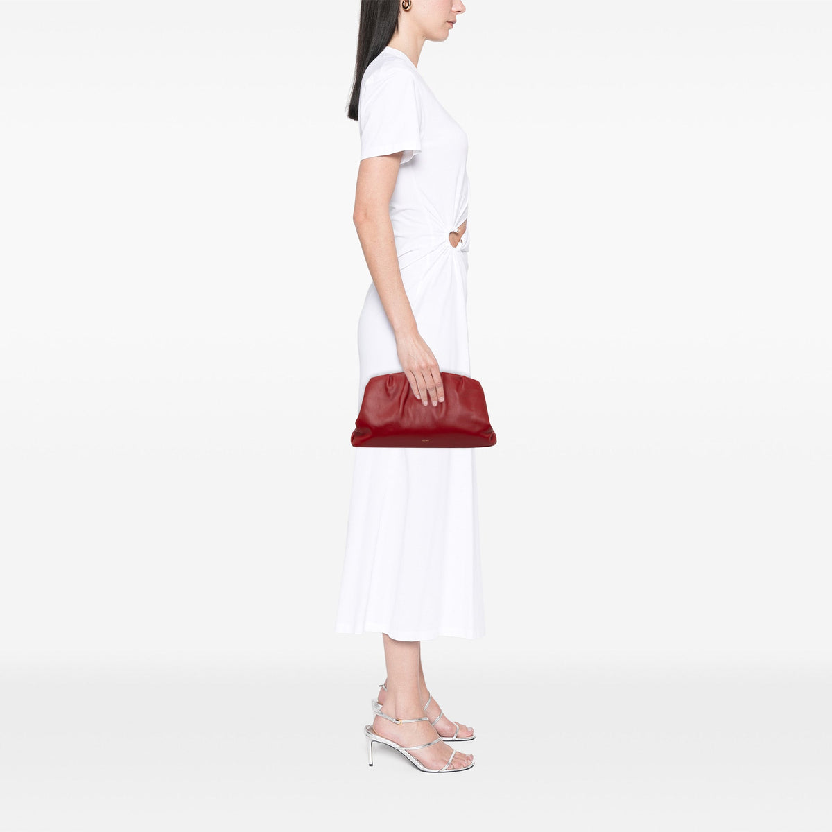 Celine Pleated Calfskin French Lock Clutch — Red