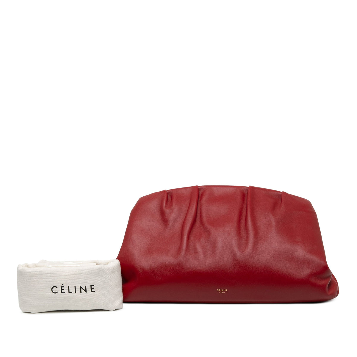 Celine Pleated Calfskin French Lock Clutch — Red