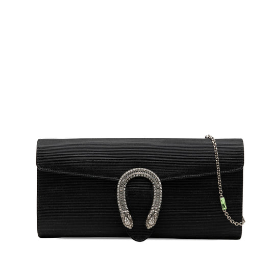Gucci Ribbed Satin Crystal Dionysus Clutch on Chain