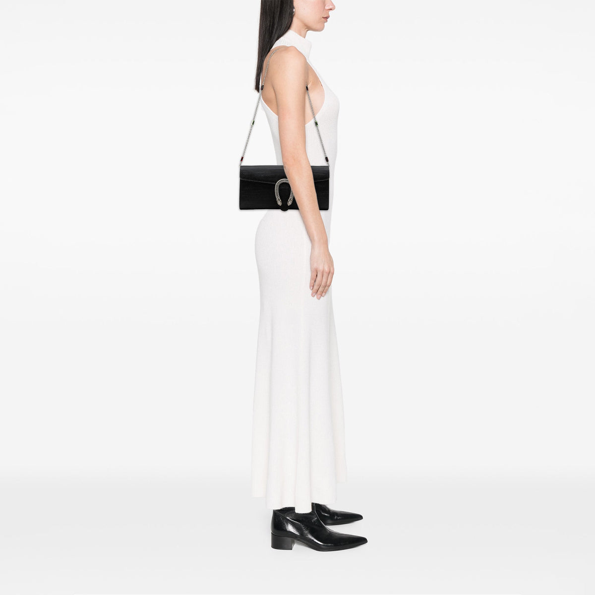 Gucci Ribbed Satin Crystal Dionysus Clutch on Chain