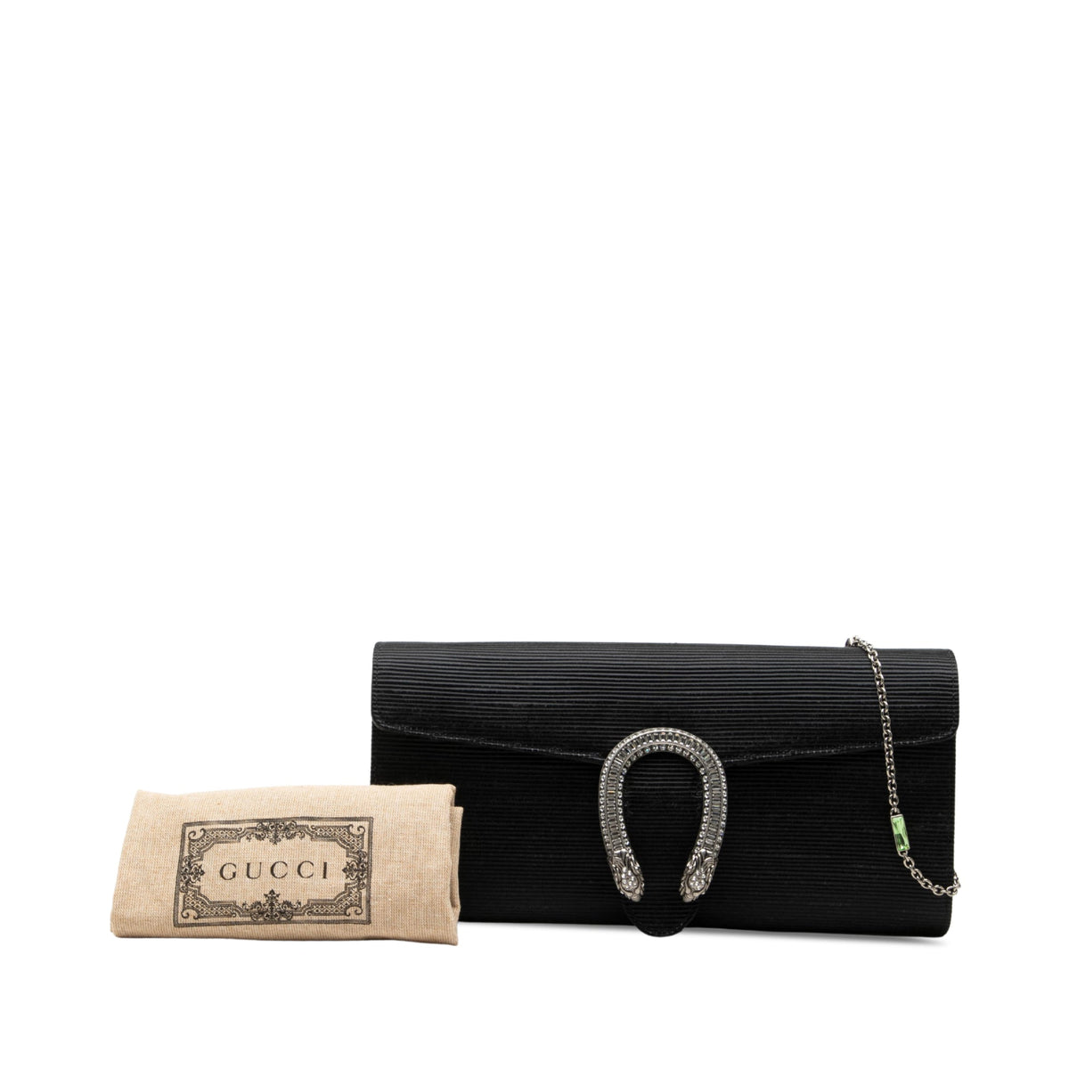Gucci Ribbed Satin Crystal Dionysus Clutch on Chain