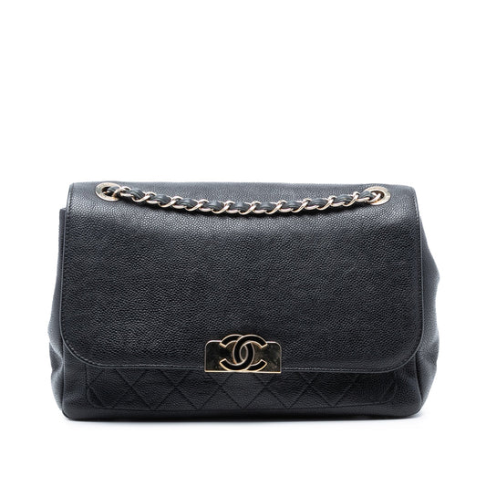 Chanel Quilted Caviar CC Plate Flap Pocket Shoulder Bag