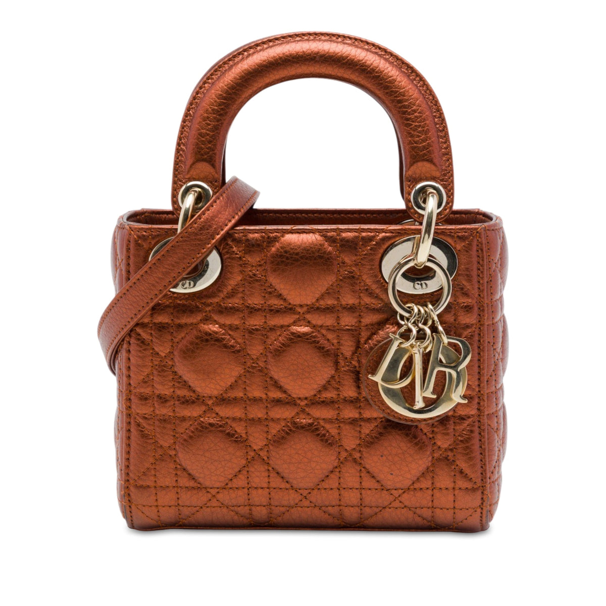 Dior Mini Metallic Calfskin Cannage Lady Dior — Brown
