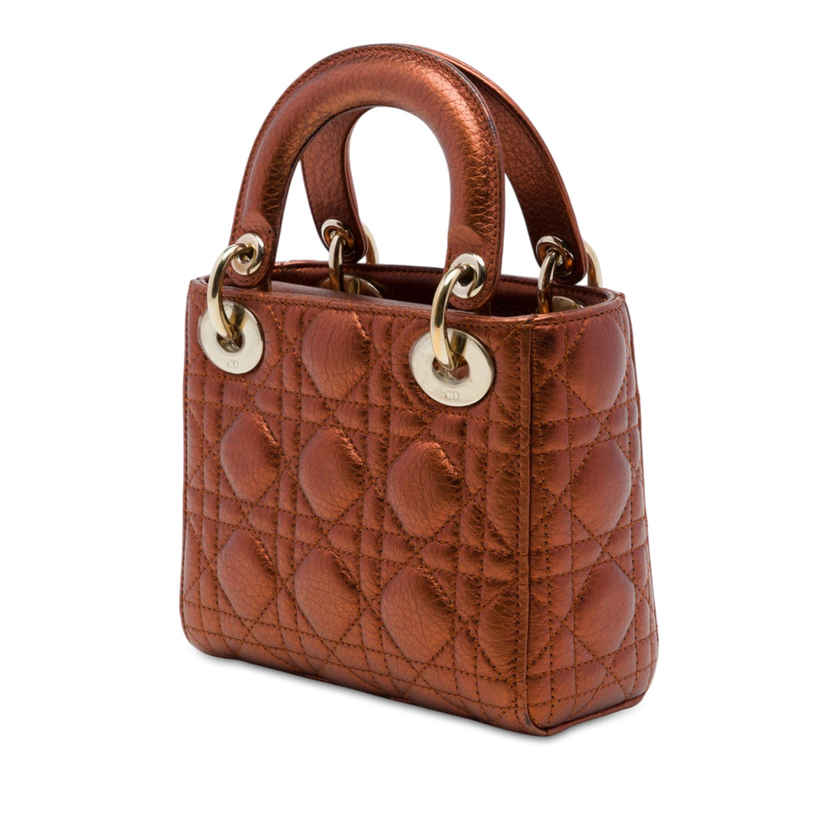 Dior Mini Metallic Calfskin Cannage Lady Dior — Brown