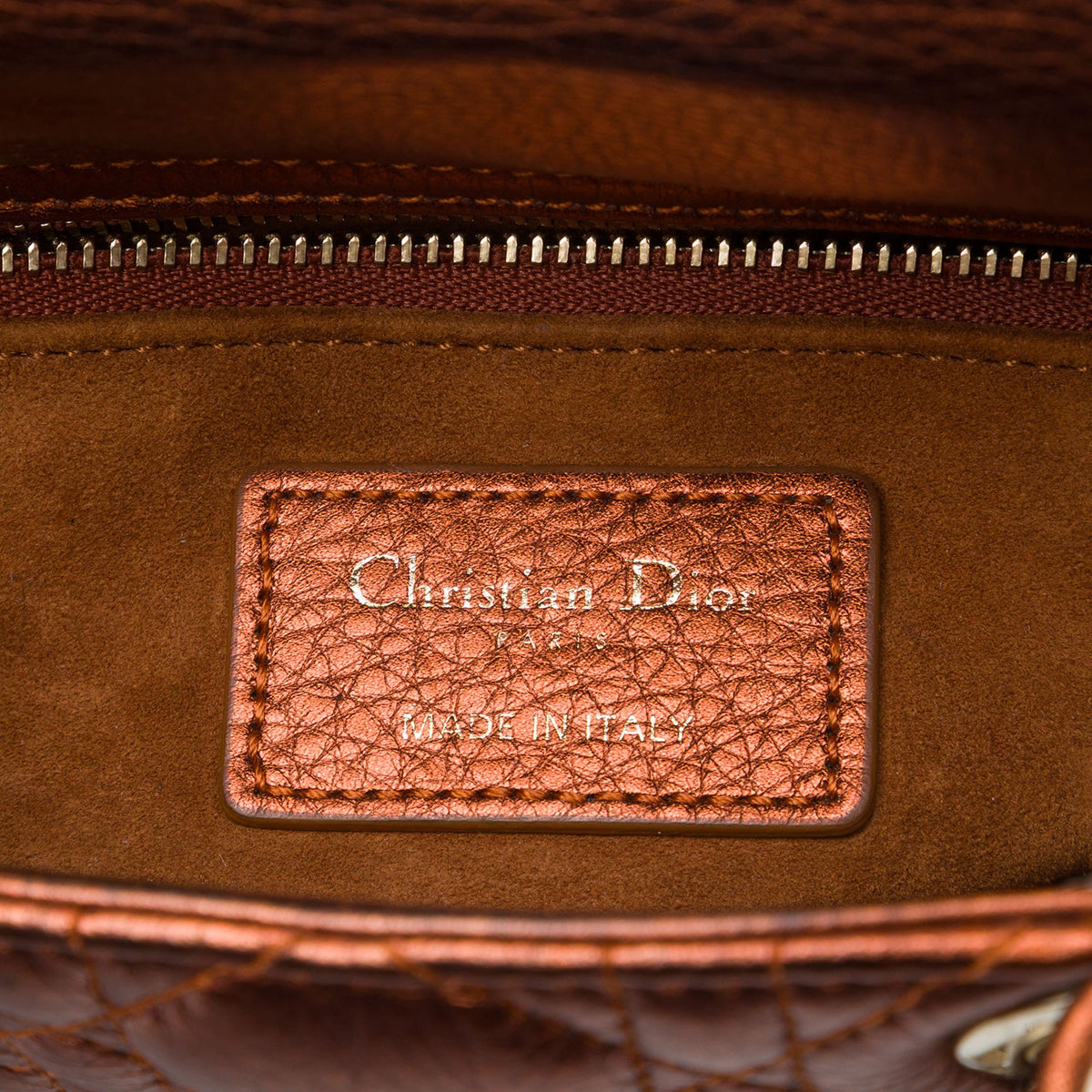 Dior Mini Metallic Calfskin Cannage Lady Dior — Brown