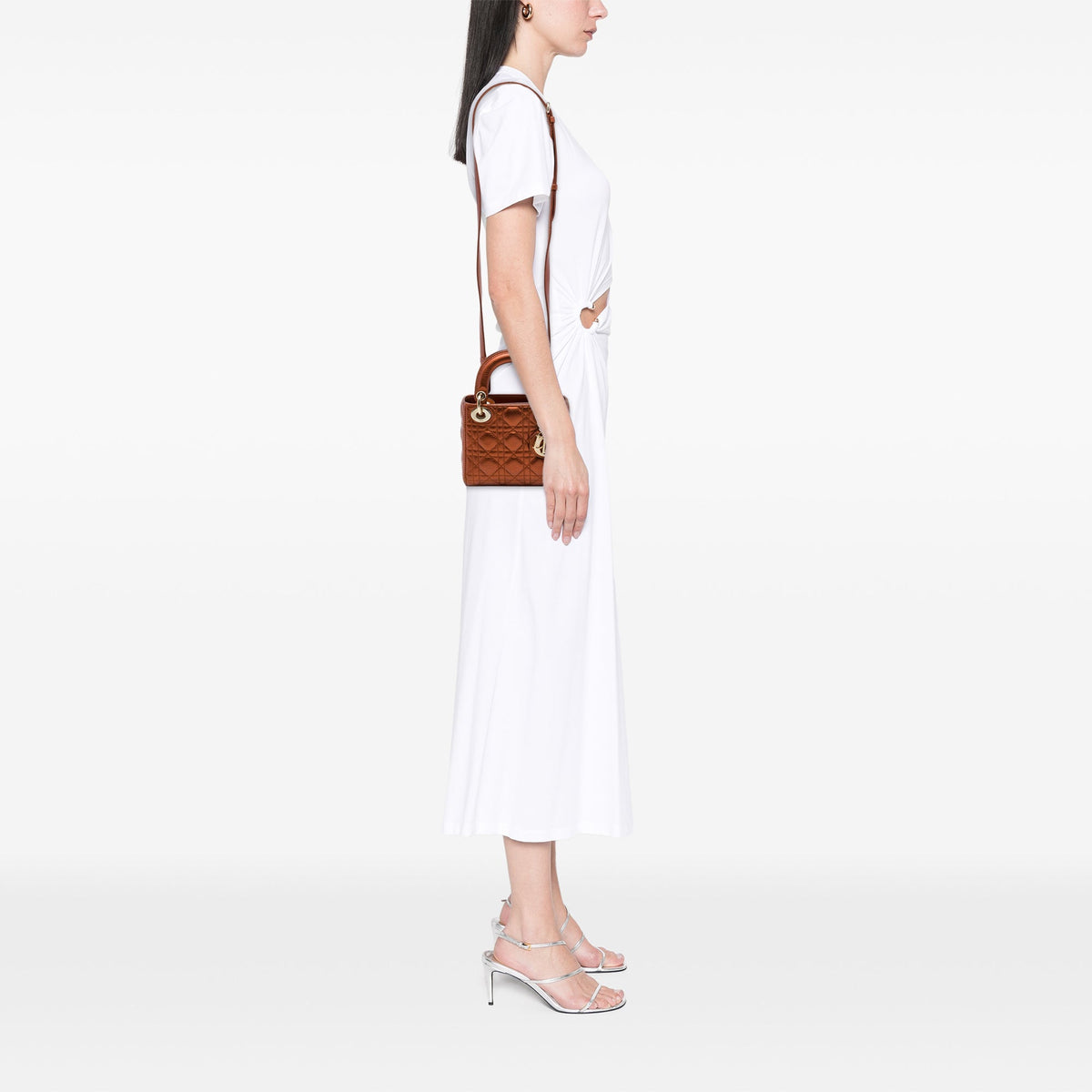 Dior Mini Metallic Calfskin Cannage Lady Dior — Brown