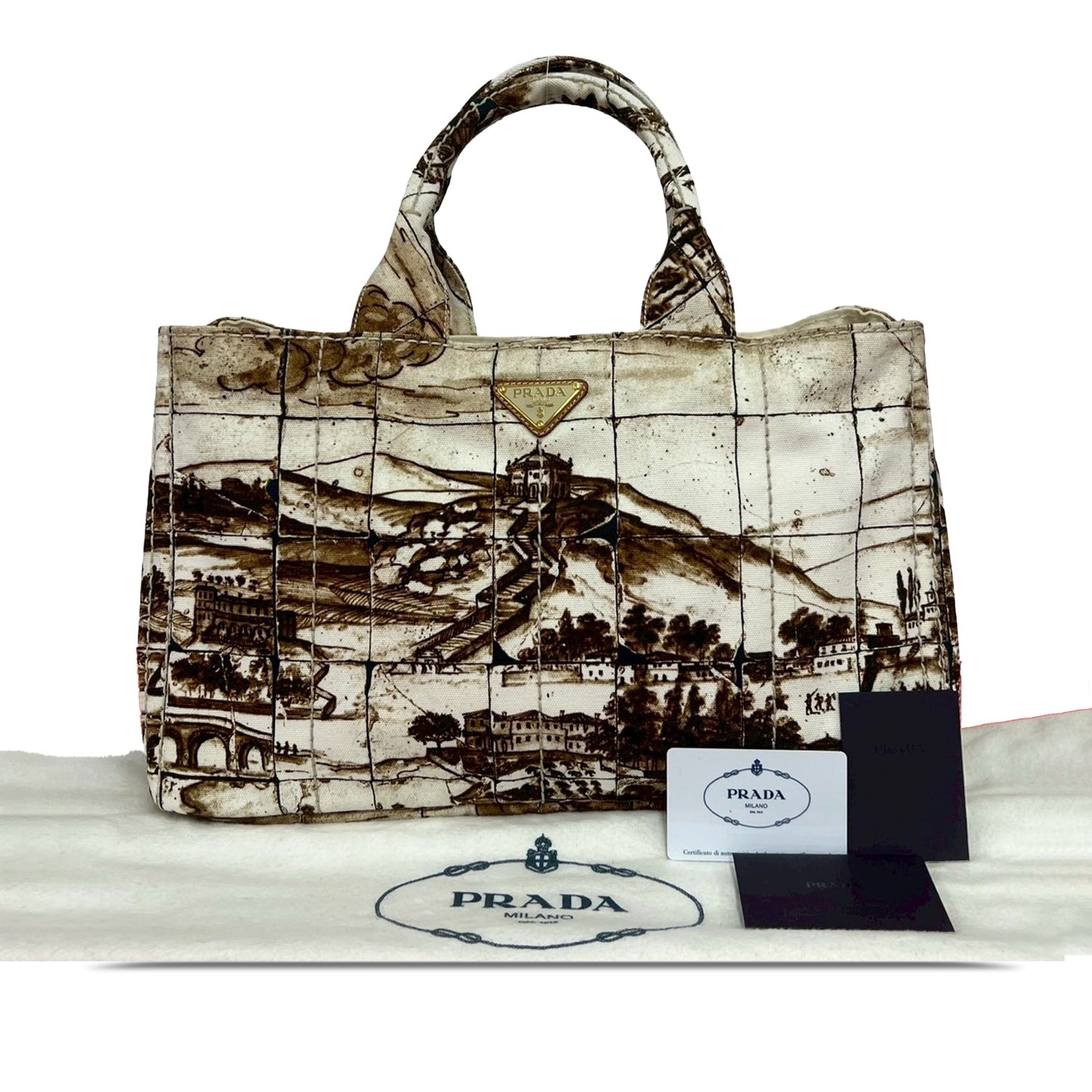 Prada Large Canvas Canapa Azulejos Satchel