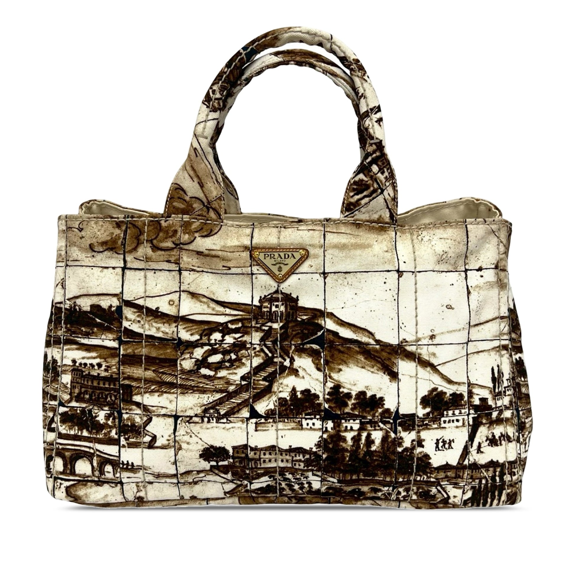 Prada Large Canvas Canapa Azulejos Satchel