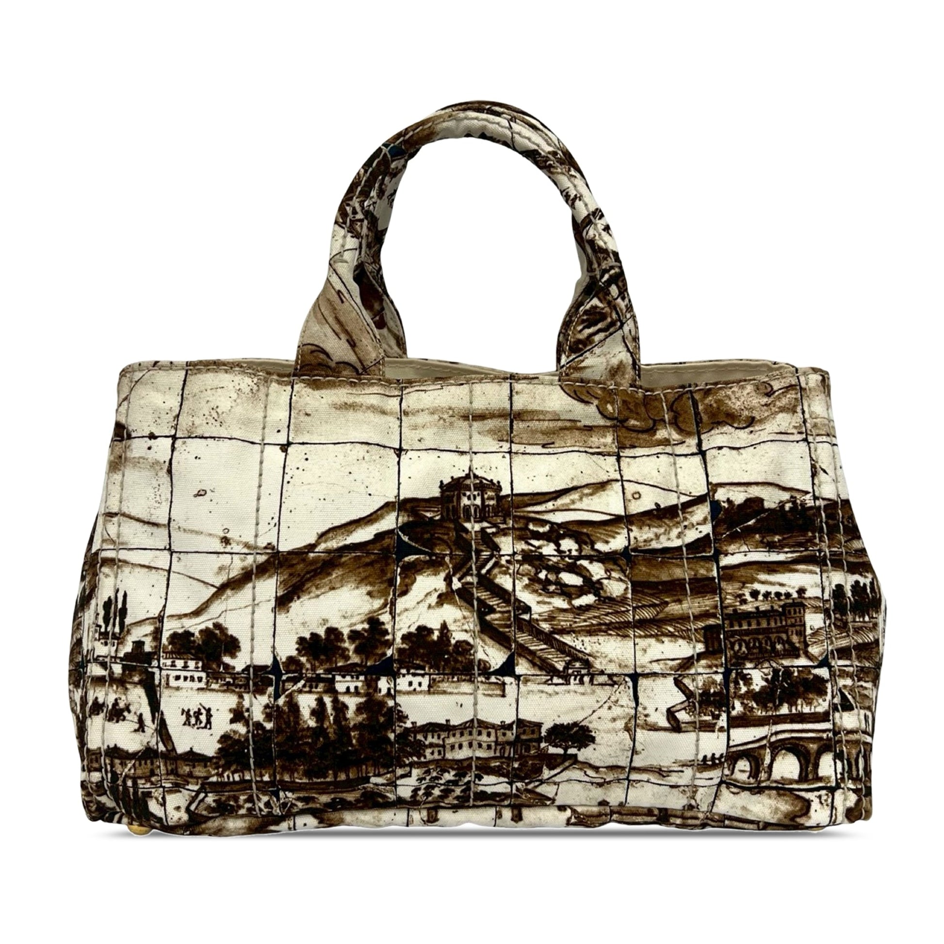 Prada Large Canvas Canapa Azulejos Satchel