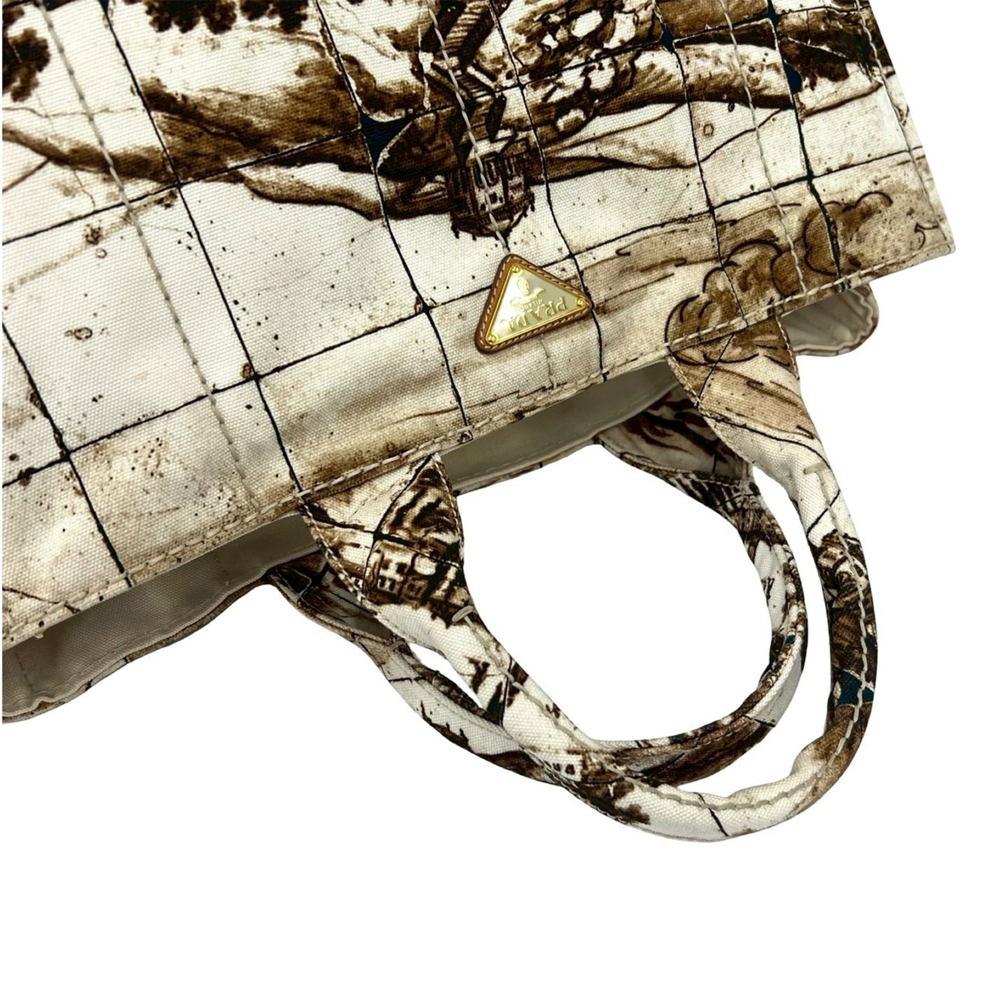 Prada Large Canvas Canapa Azulejos Satchel