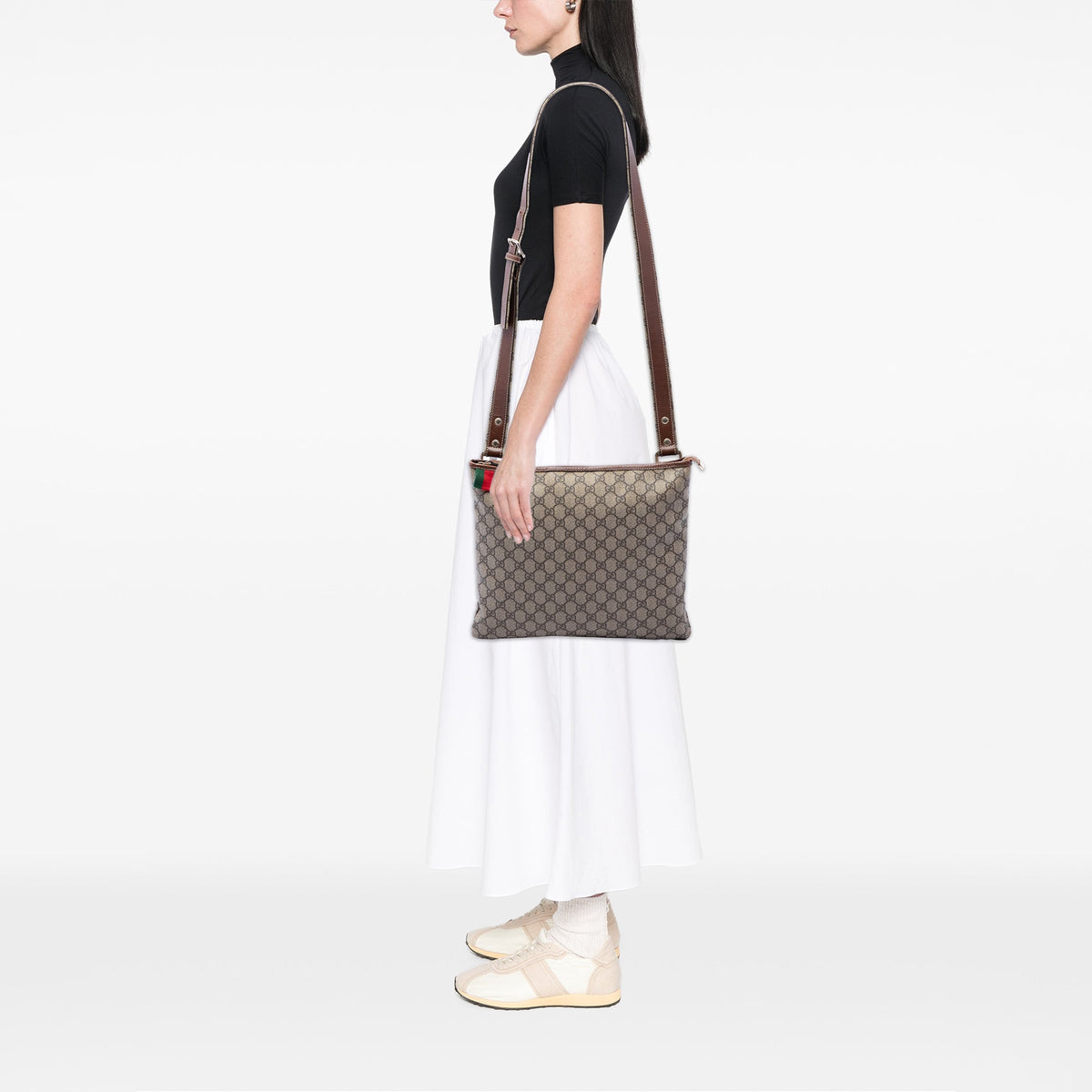 Gucci GG Supreme Web Crossbody — Beige