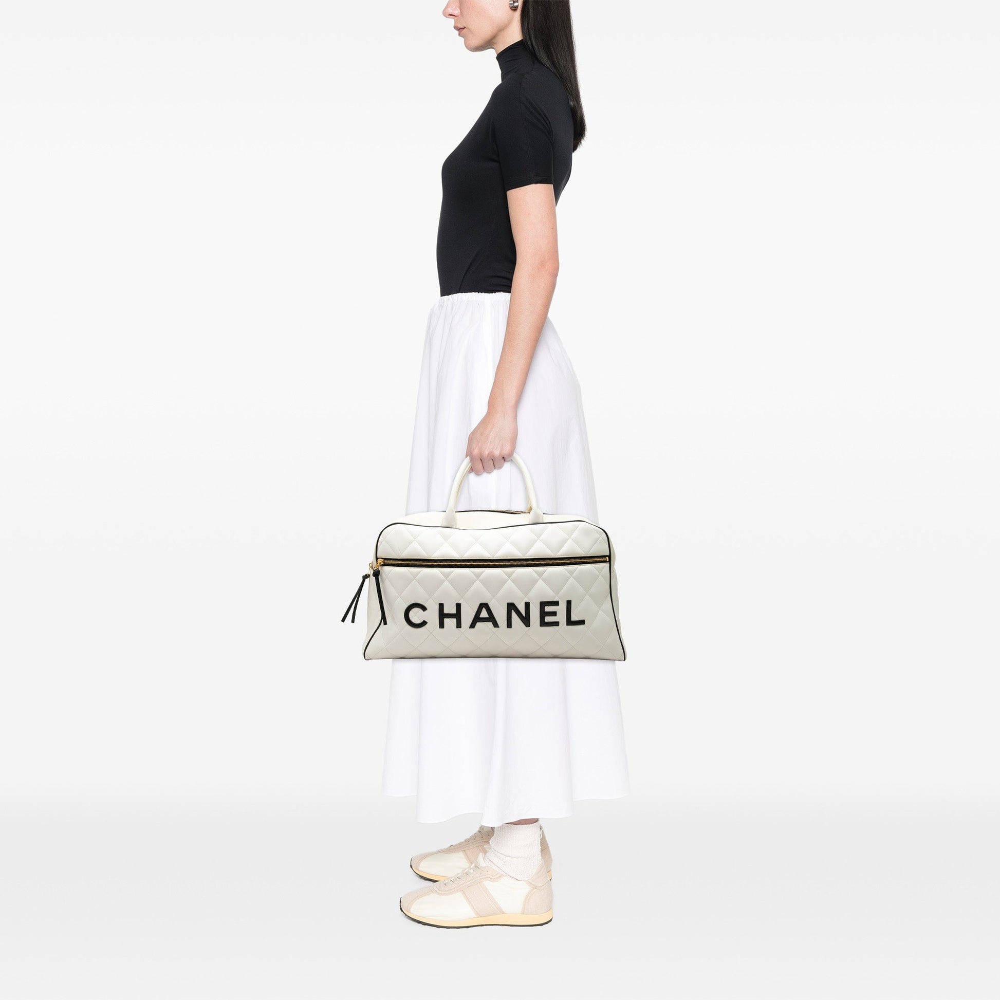 Chanel Quilted Lambskin Grand Logo Duffle Bag