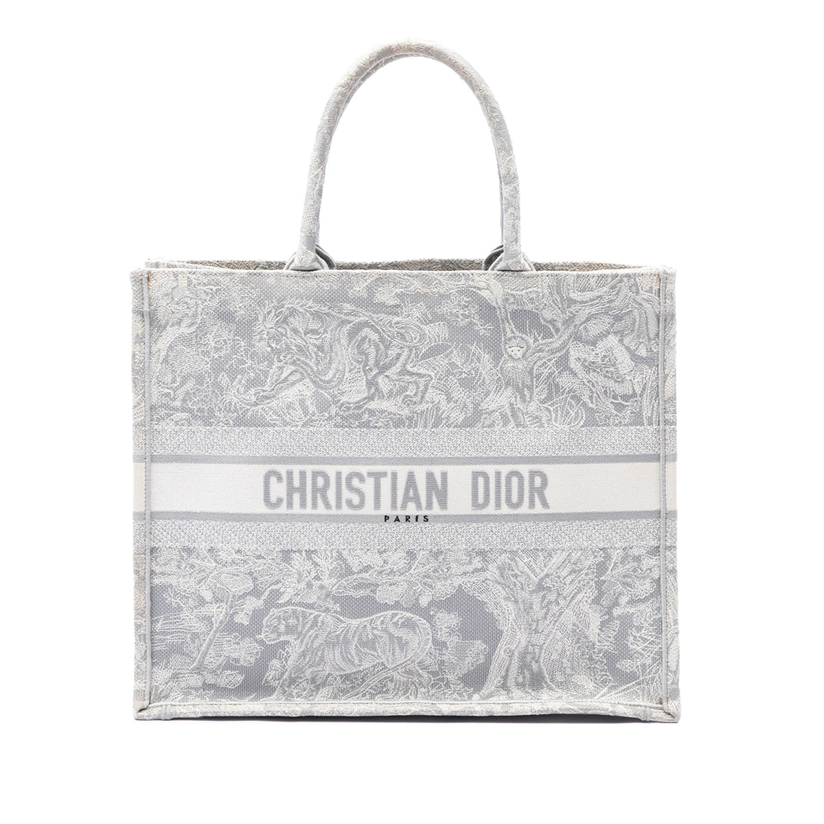 Dior Large Canvas Embroidered Dioriviera Toile De Jouy Book Tote — Gray