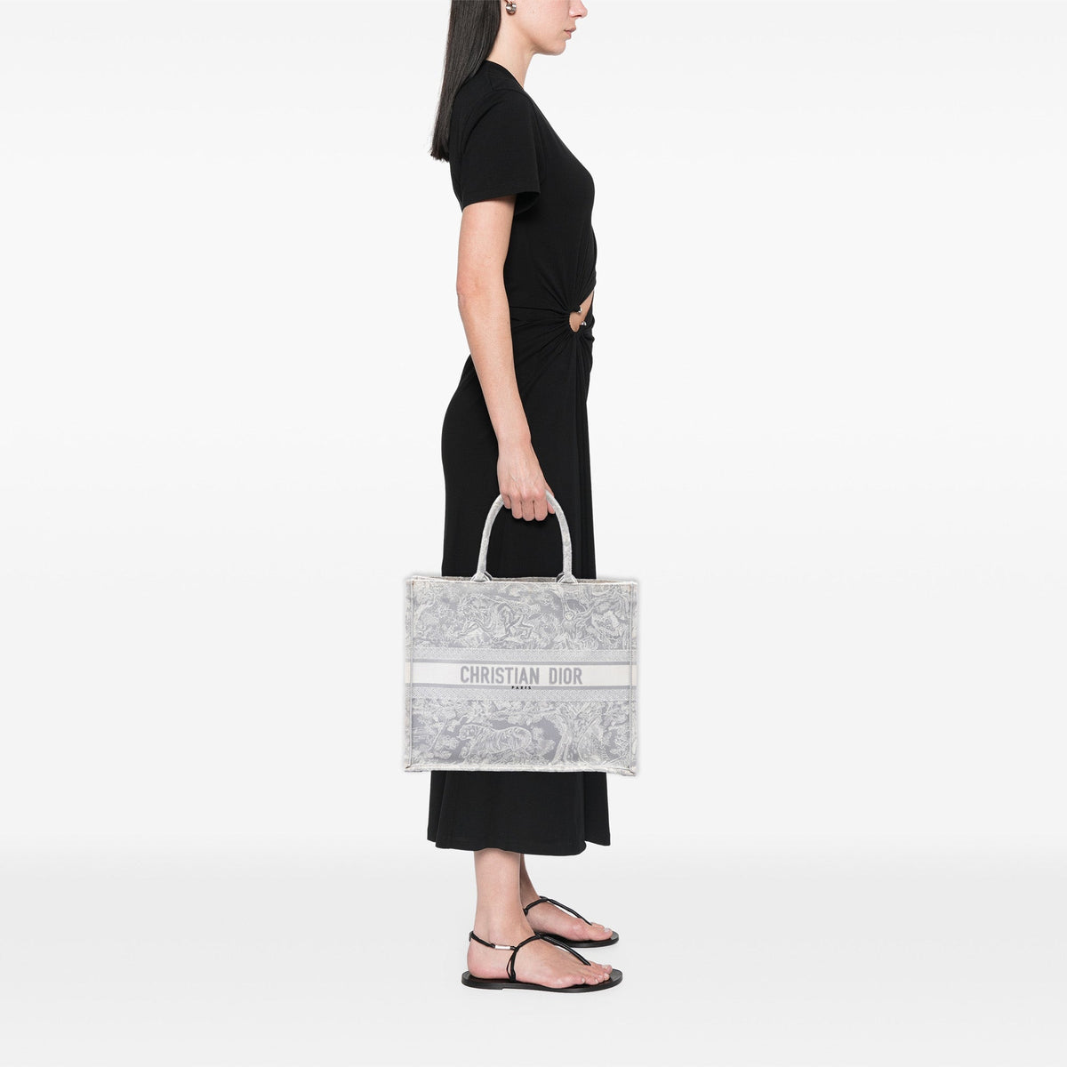 Dior Large Canvas Embroidered Dioriviera Toile De Jouy Book Tote — Gray