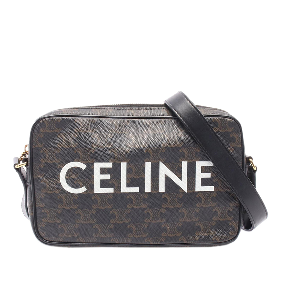 Celine Medium Triomphe Coated Canvas Logo Crossbody — Black