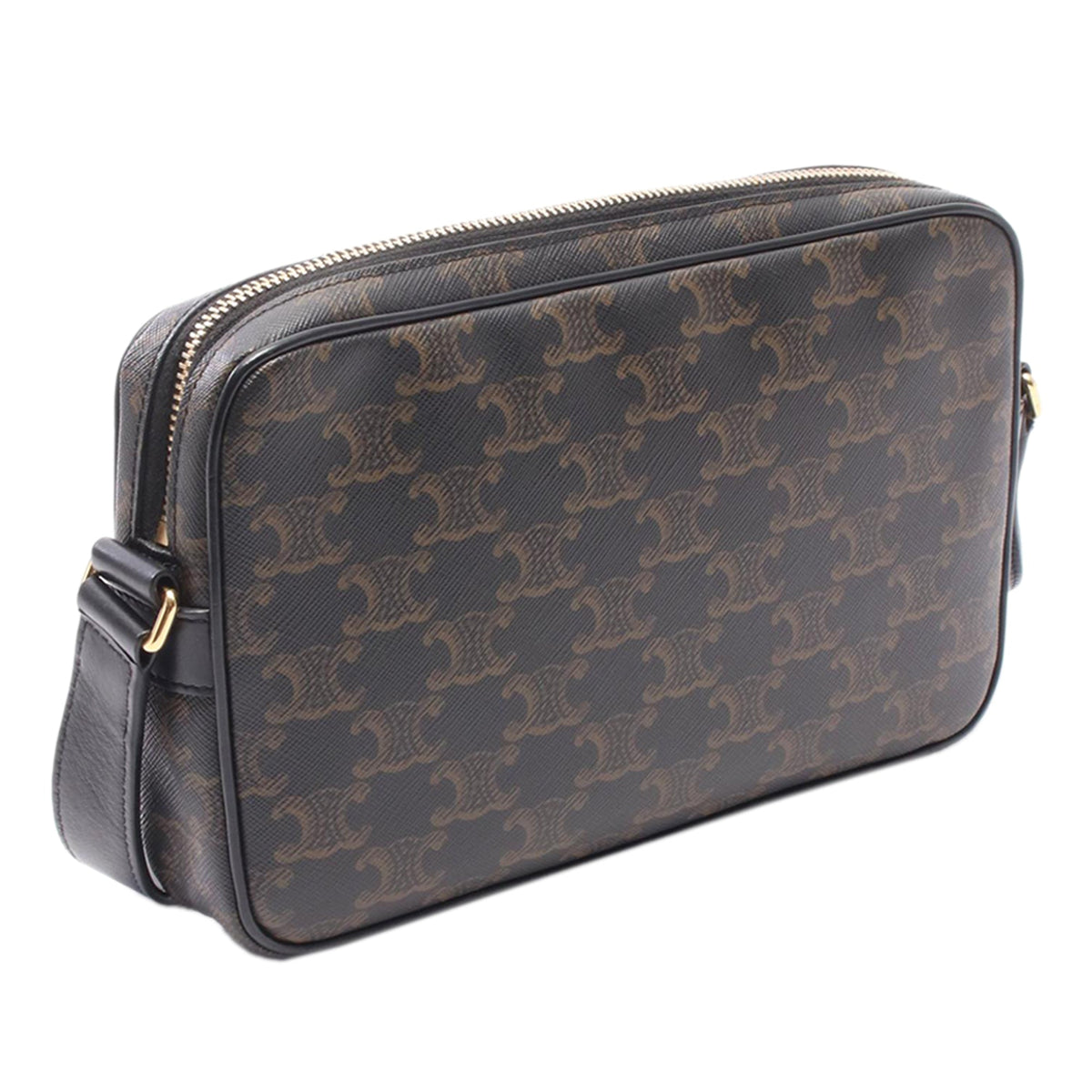 Celine Medium Triomphe Coated Canvas Logo Crossbody — Black