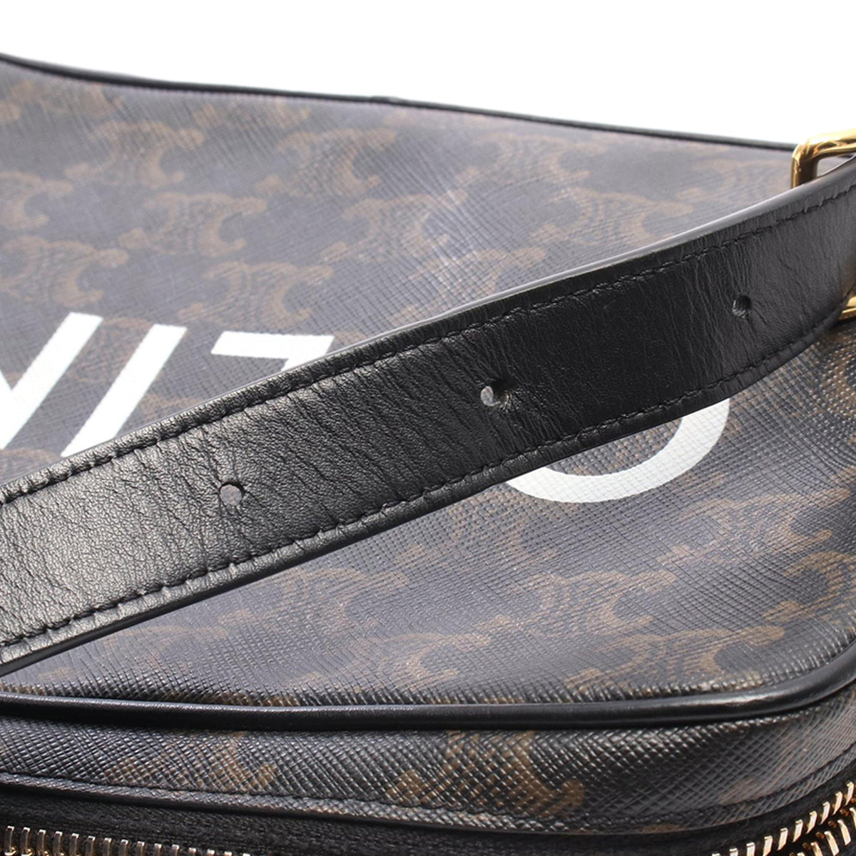 Celine Medium Triomphe Coated Canvas Logo Crossbody — Black
