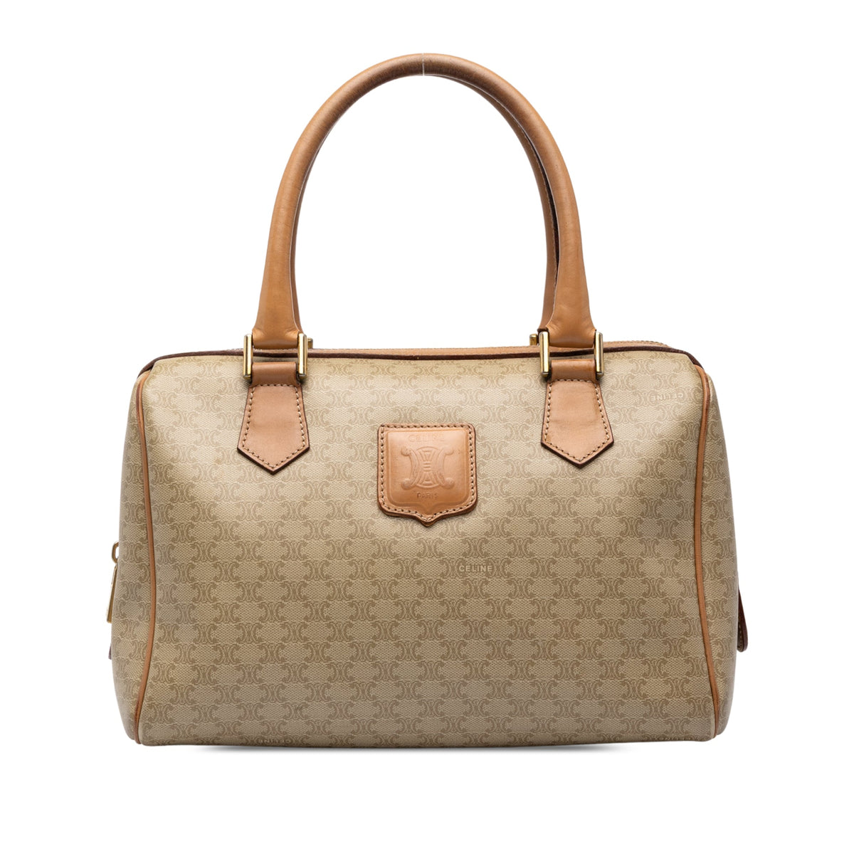 Celine Macadam Coated Canvas Boston Bag — Beige